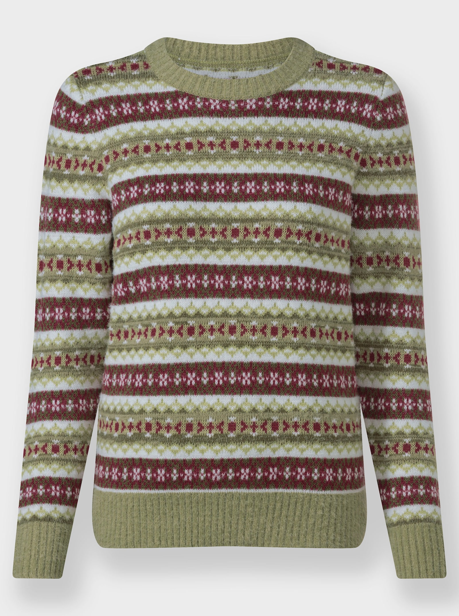 Jacquardpullover mit Merino Anteil - schilf-bordeaux-gemustert