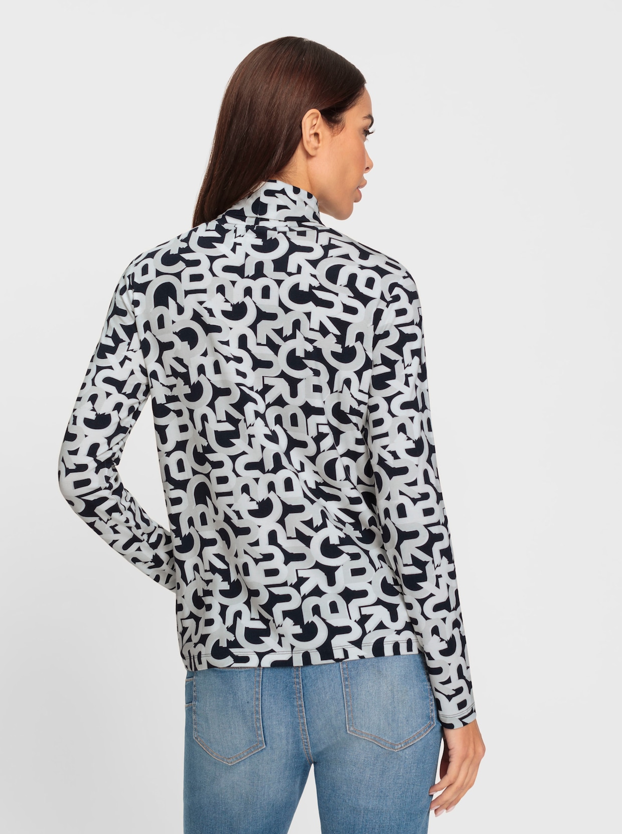 heine Shirt met rolkraag - marine/ecru geprint