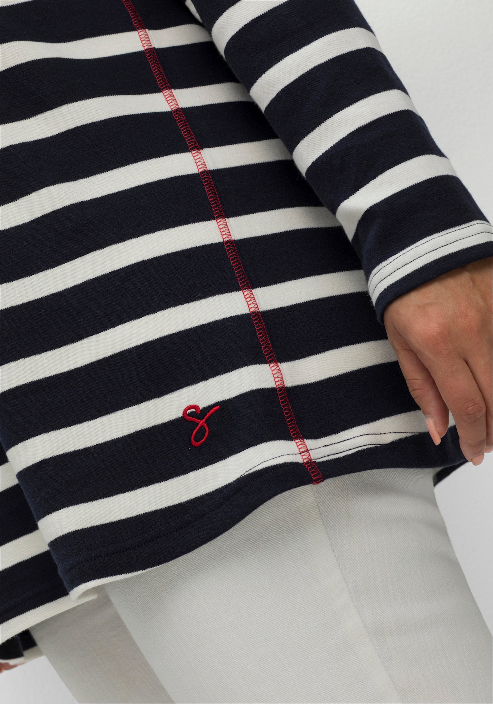 sheego Streepjesshirt met capuchon, lange mouwen - nachtblauw gestreept