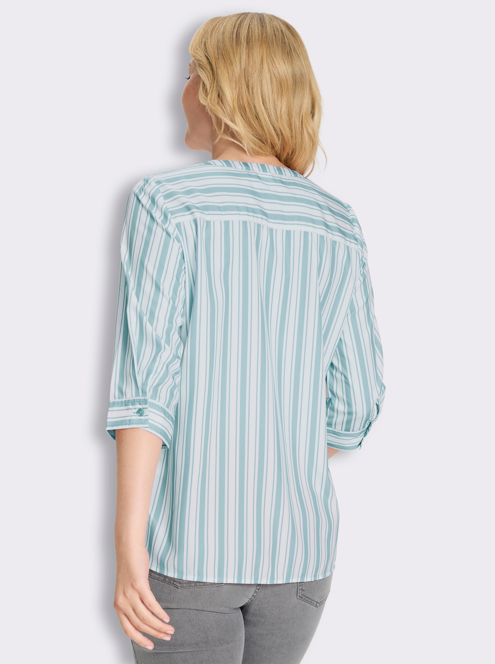 Longbluse mit vertikalem Streifenmuster - kalkmint-weiß-gestreift