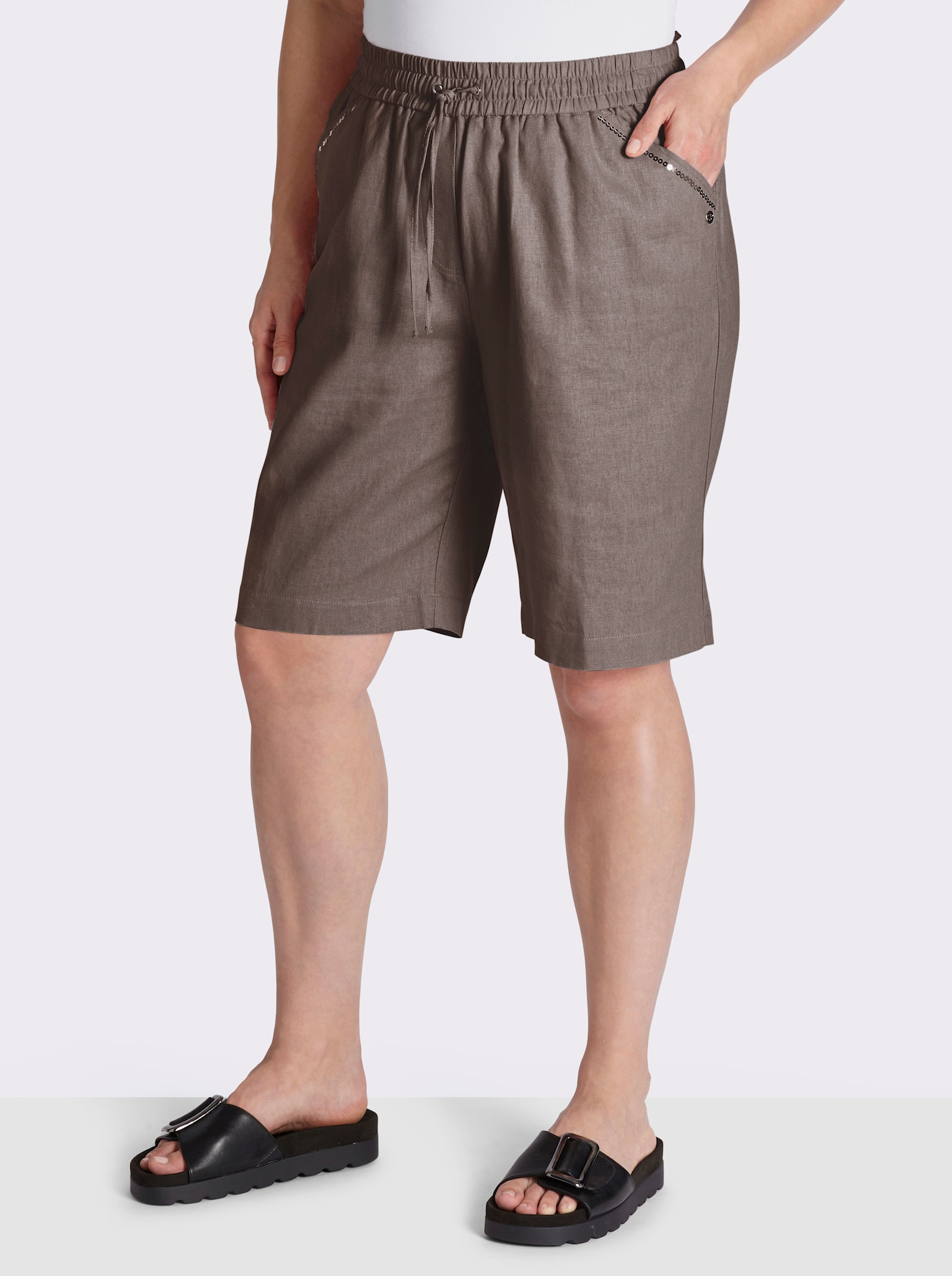 sheego Bermuda met pailletten langs de zakken - donkertaupe