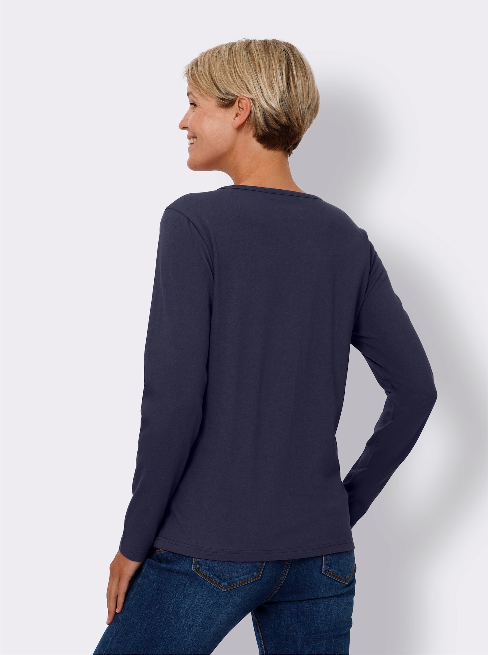 Shirt met V-hals en met patch van imitatieleer - marine