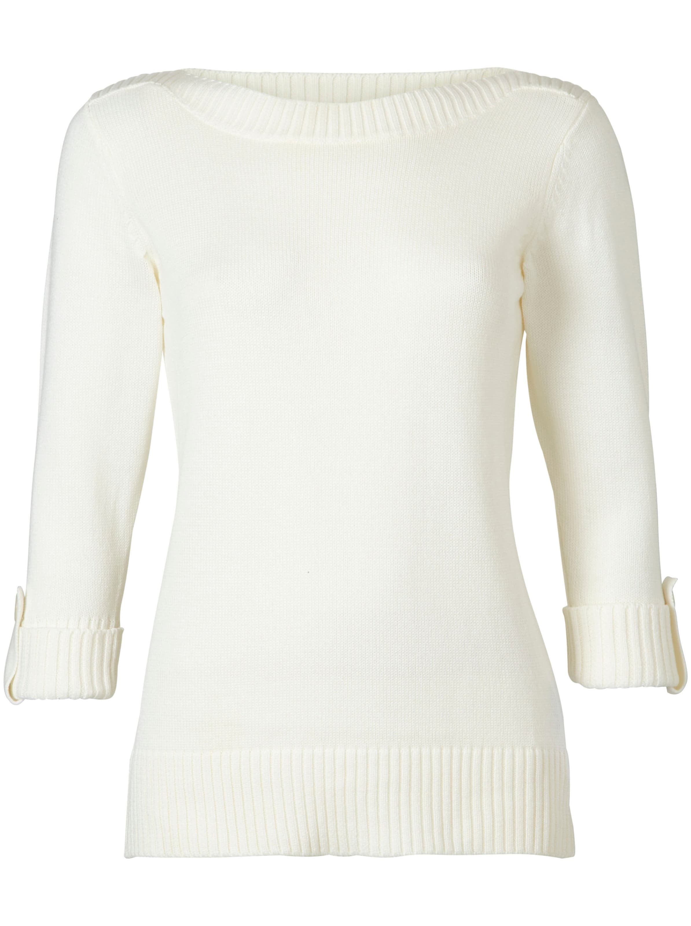 Witt Damen 3/4 Arm-Pullover mit Zierriegel am Ärmel, wollweiß