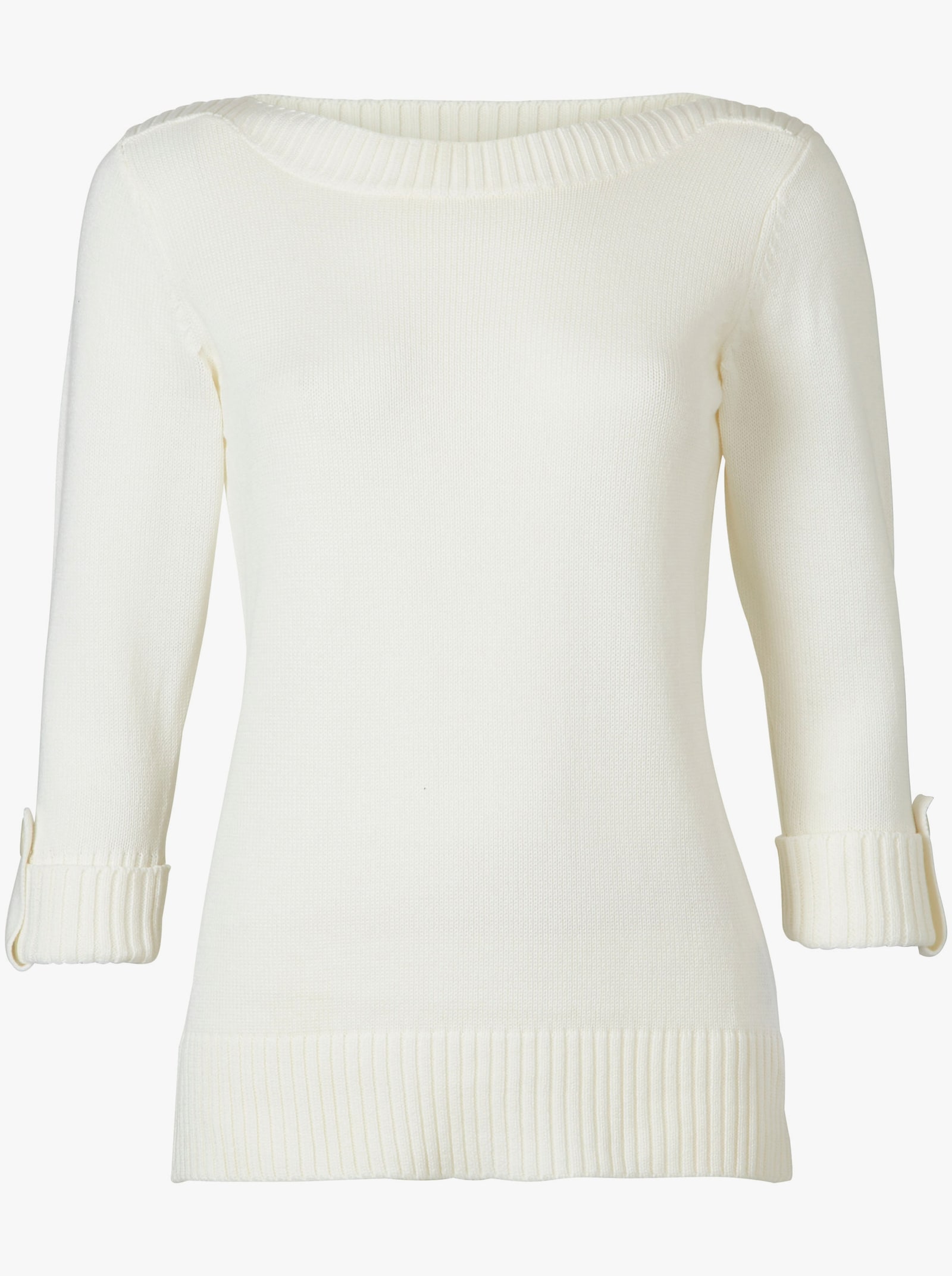 3/4 Arm-Pullover mit Zierriegel am Ärmel - wollweiss