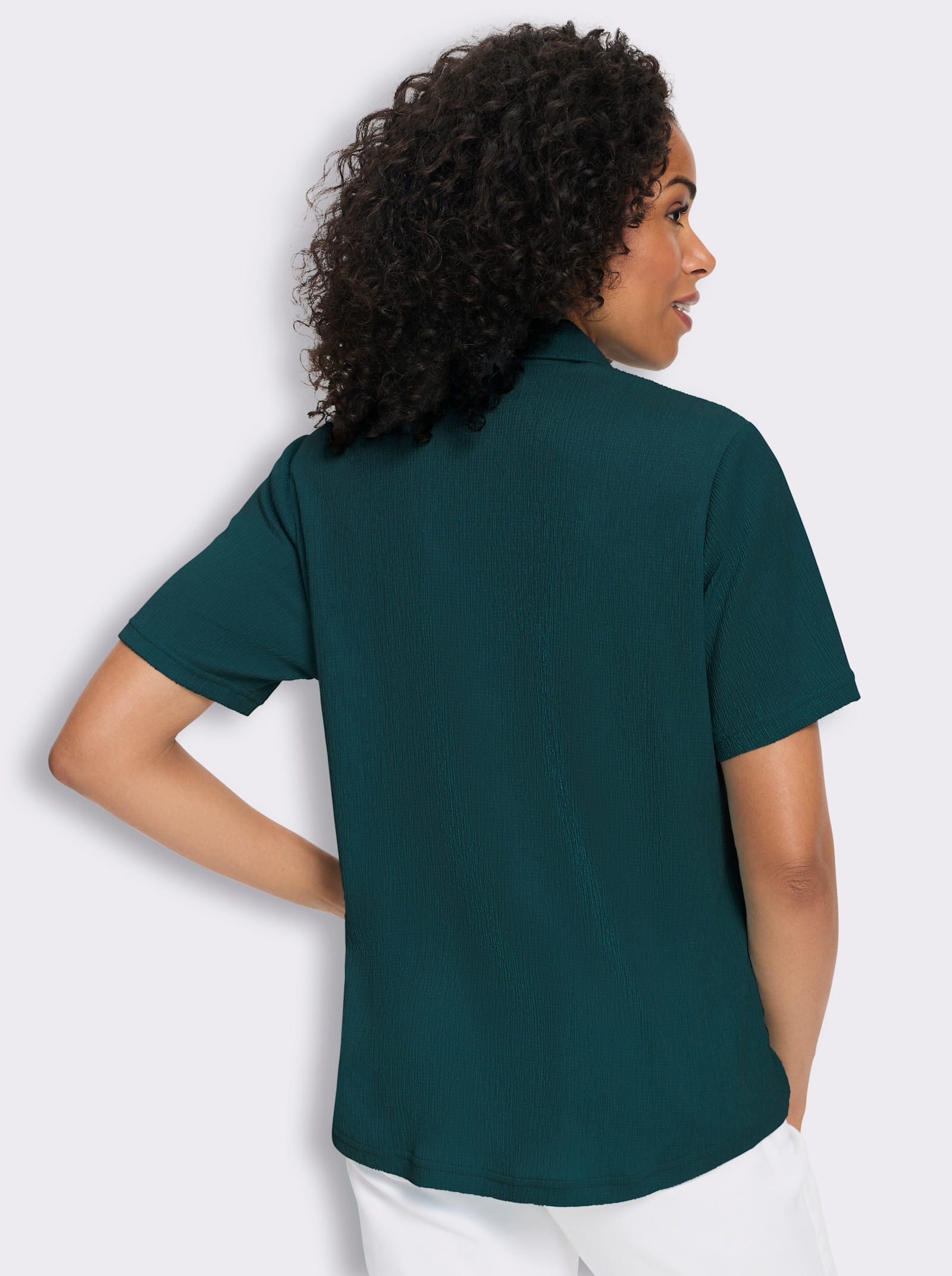 Blouse met plooien en korte mouwen - petrol