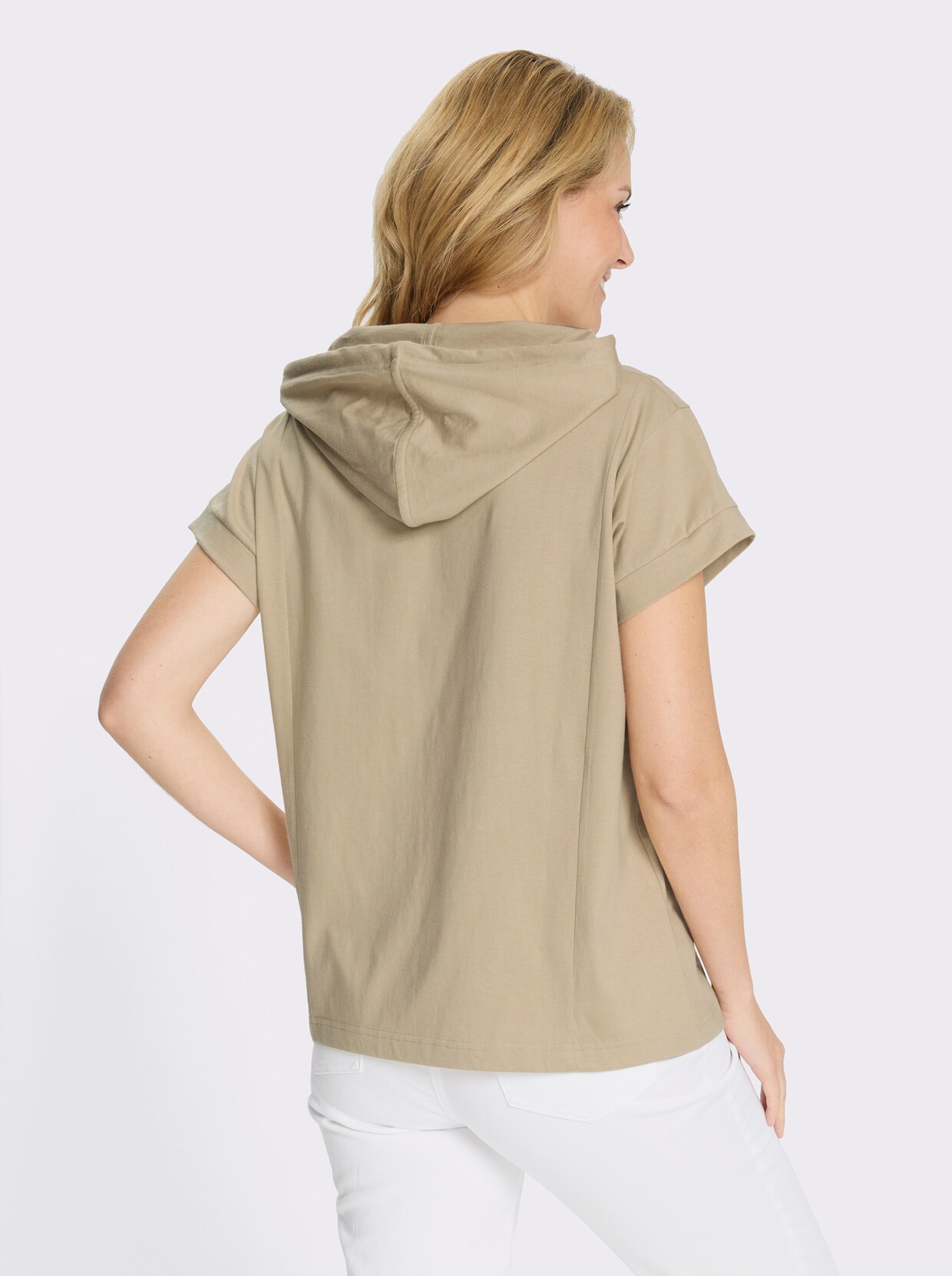 Tričko s kapucí a zakrytými rameny - béžová