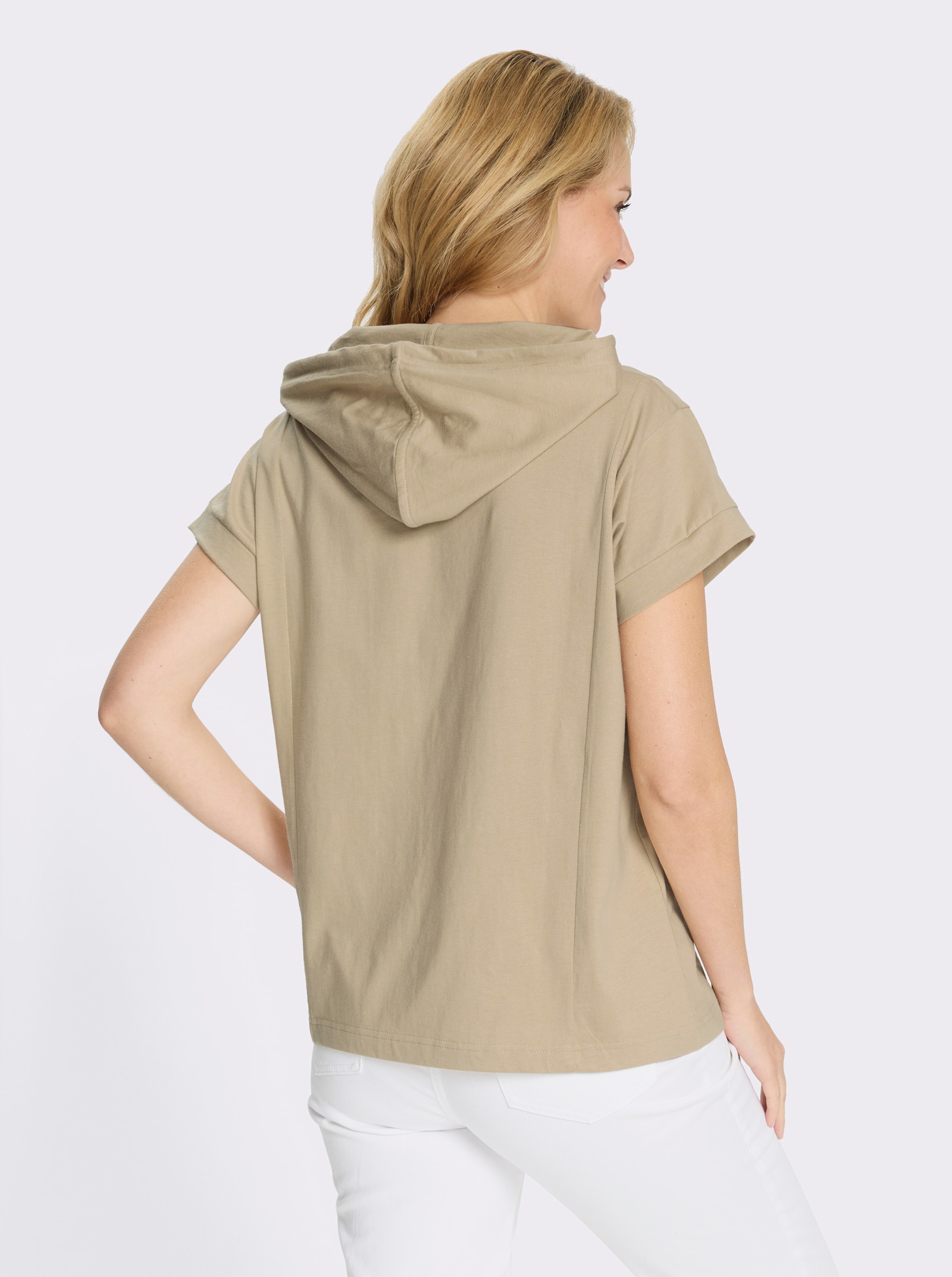 Shirt met capuchon en oversized schouders - beige