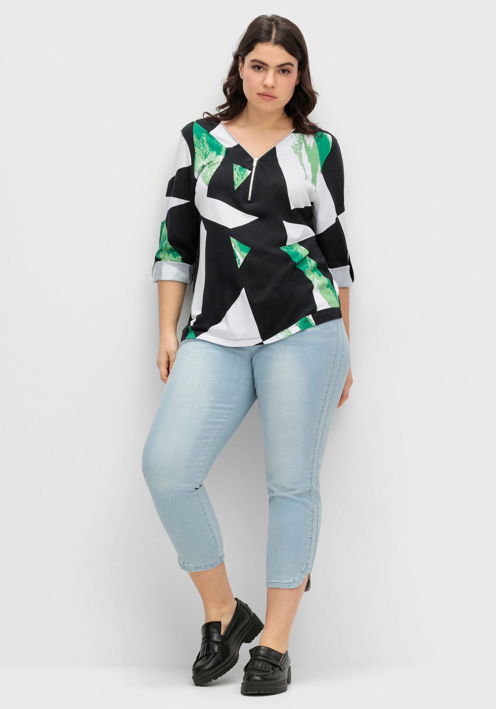 Shirt mit krempelbaren Ärmeln - schwarz-apfel-gemustert