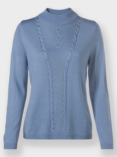 Stehkragenpullover mit Zierperlen-Applikation - bleu