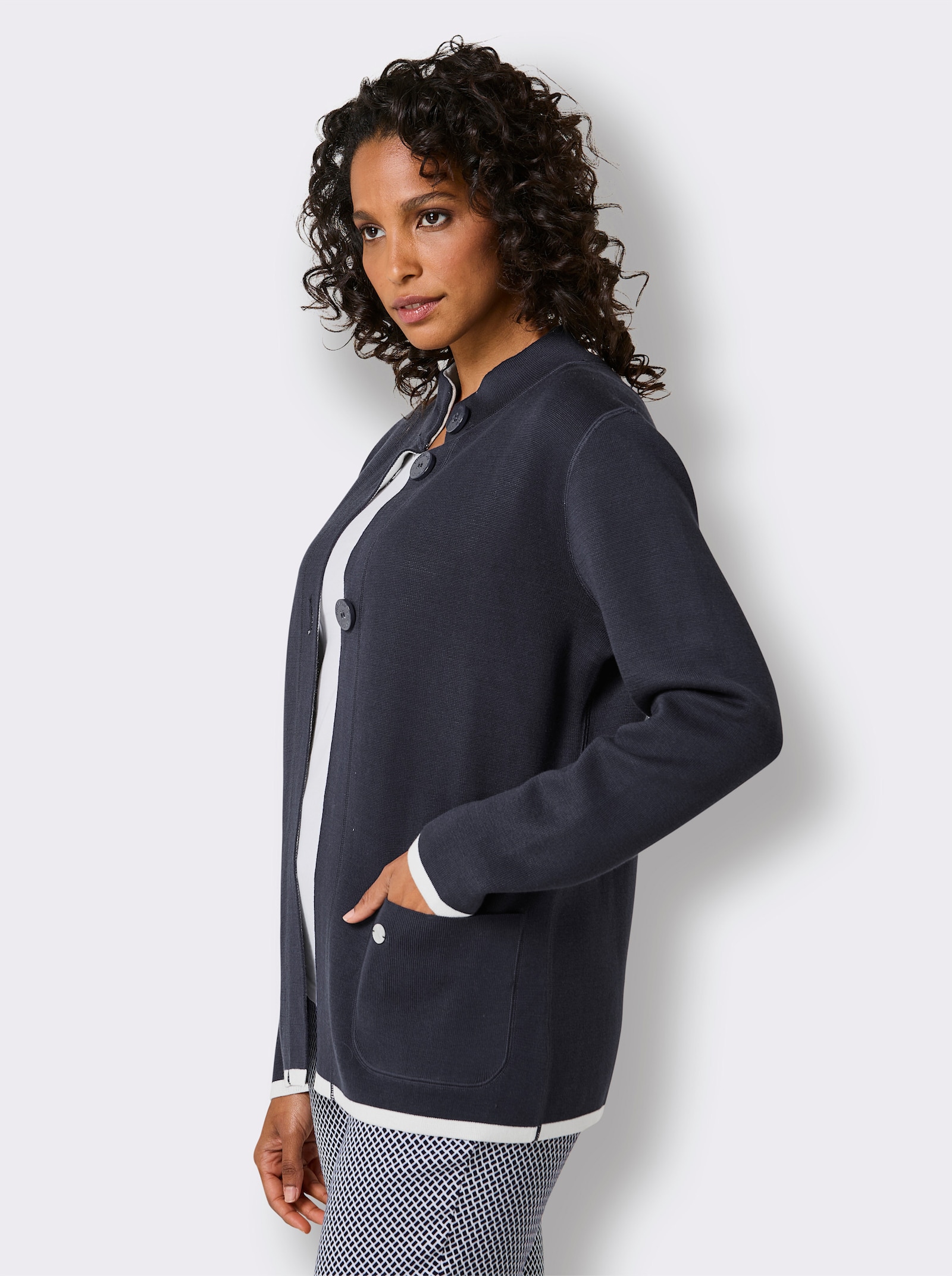 CREATION L PREMIUM Wendejacke aus Jacquard-Feinstrick - marine-weiß