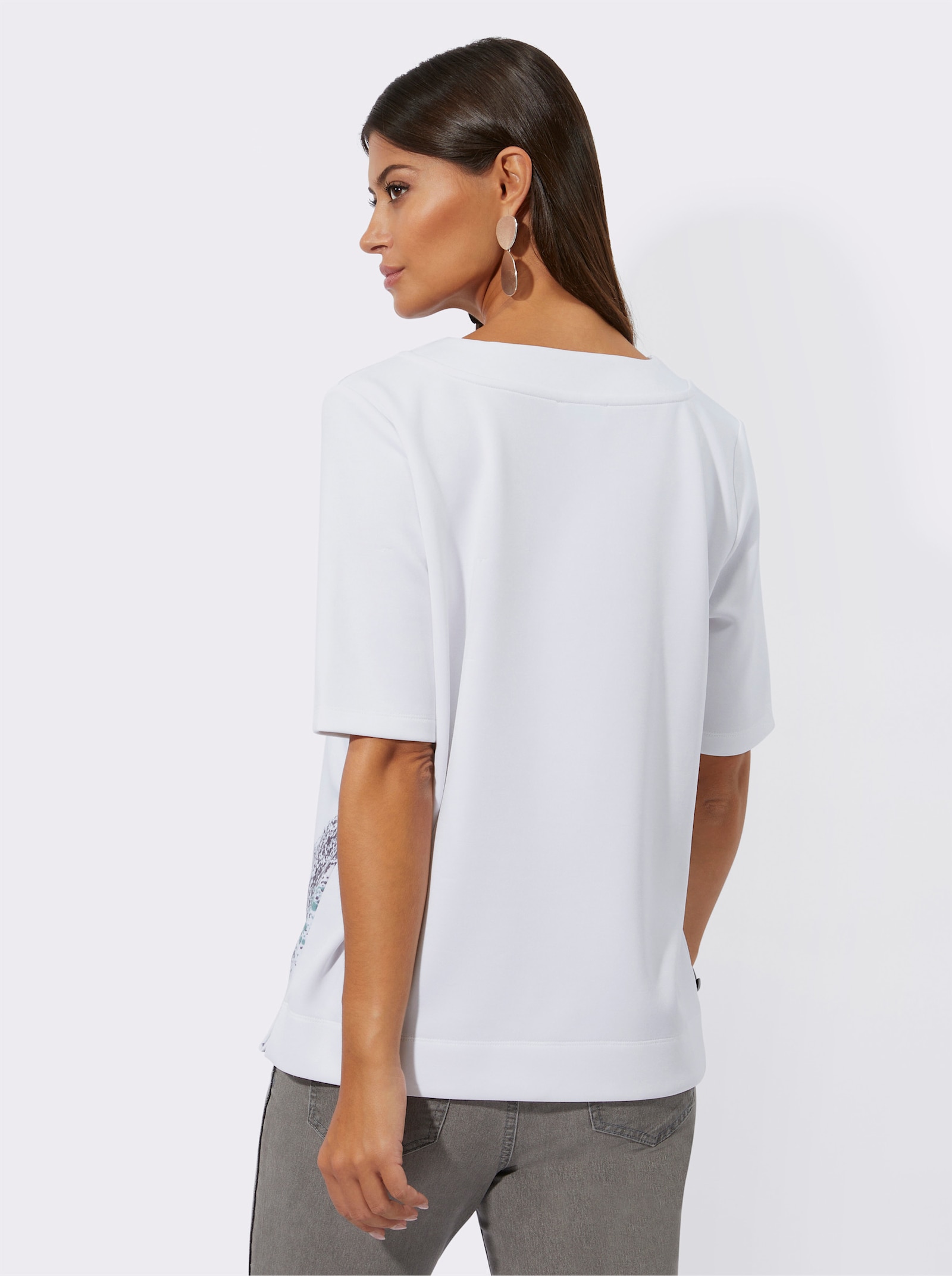 Sweatshirt mit Seitenschlitzen - ecru-anthrazit-bedruckt