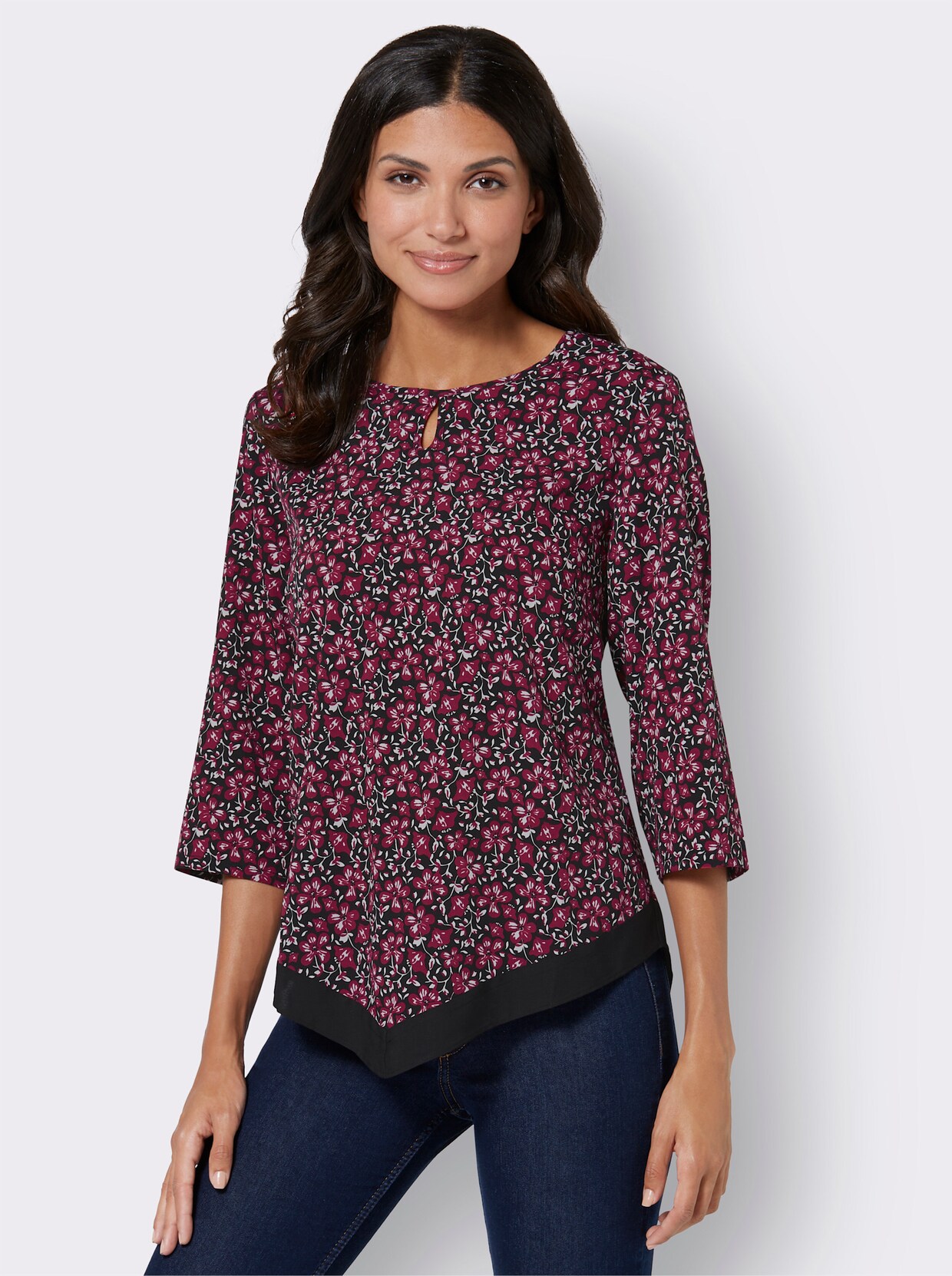 Blouse met print - framboos gedessineerd