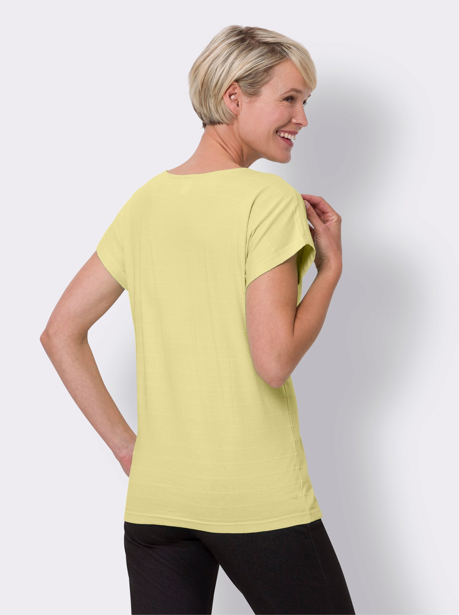 Shirt met ronde hals en gestructureerd streeppatroon - citroen