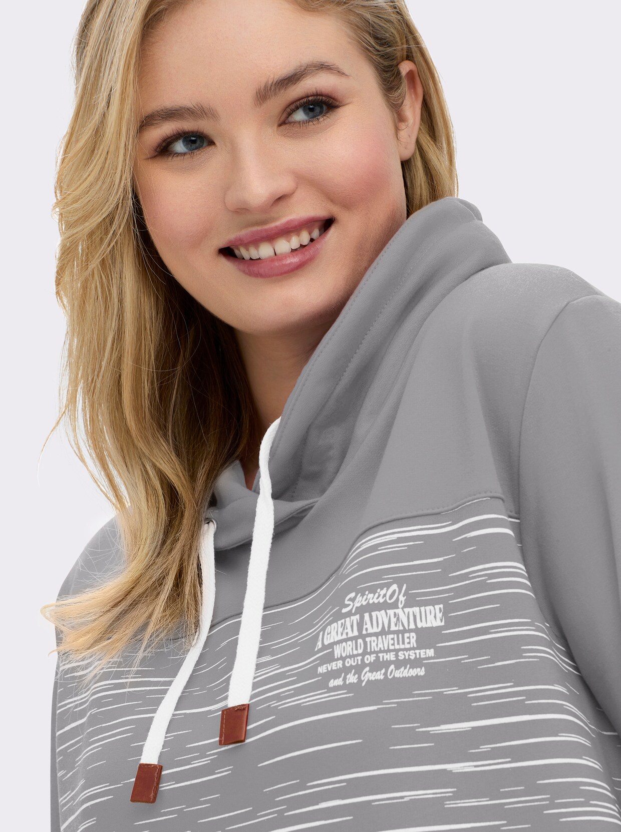 Sweatshirt aus innen angerautem Baumwoll-Mix - steingrau-bedruckt