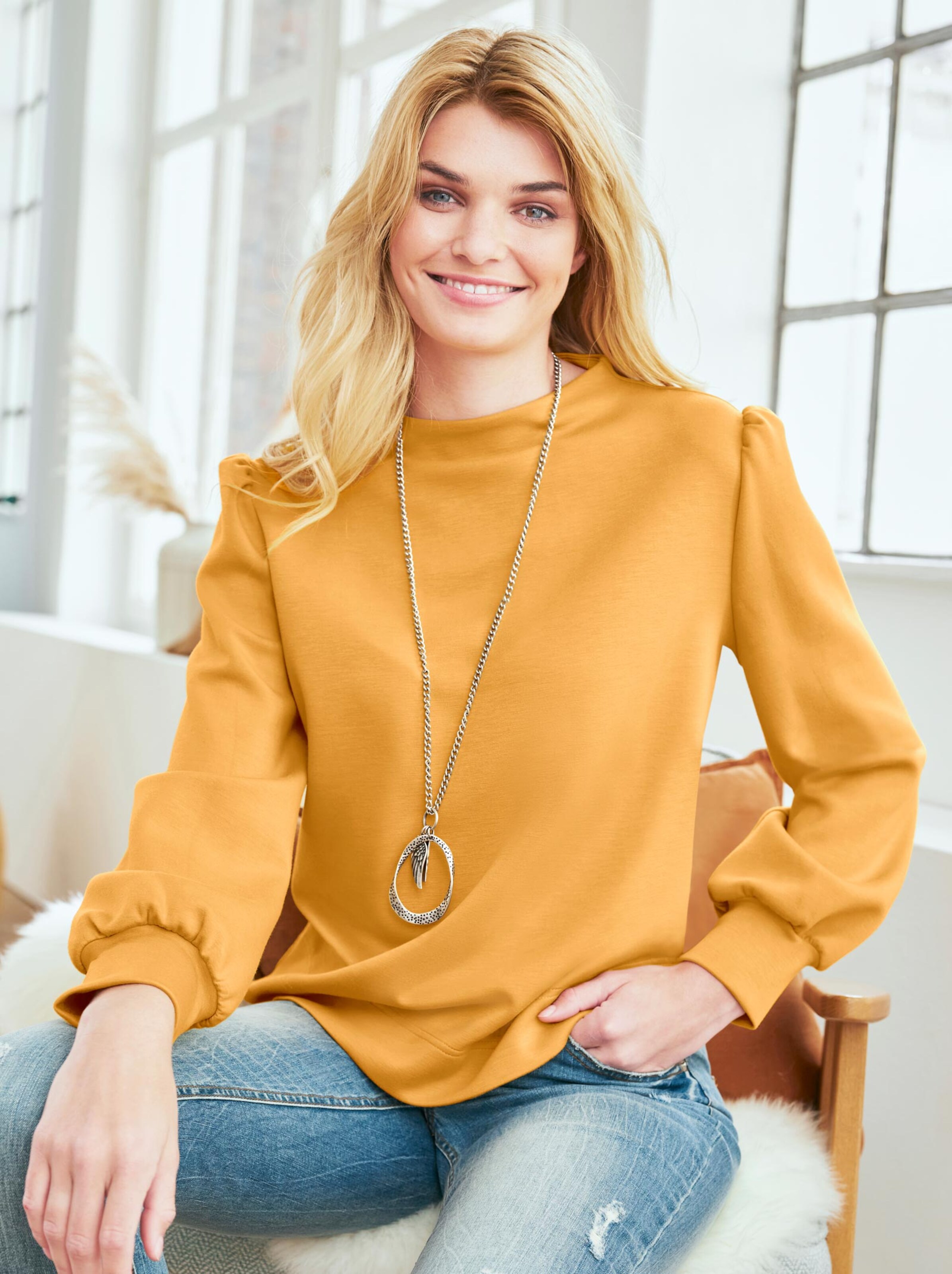 Damenmode Shirts Linea Tesini Sweatshirt in ocker Damenmode Shirts Linea Tesini Sweatshirt in ocker