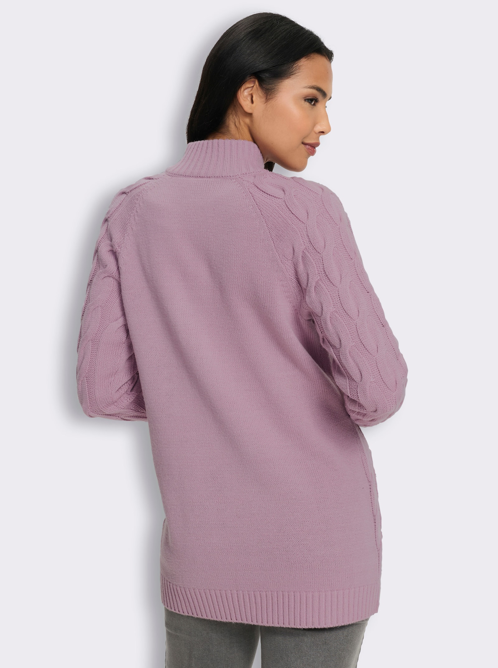 Longstrickjacke mit Zopfmuster - mauve