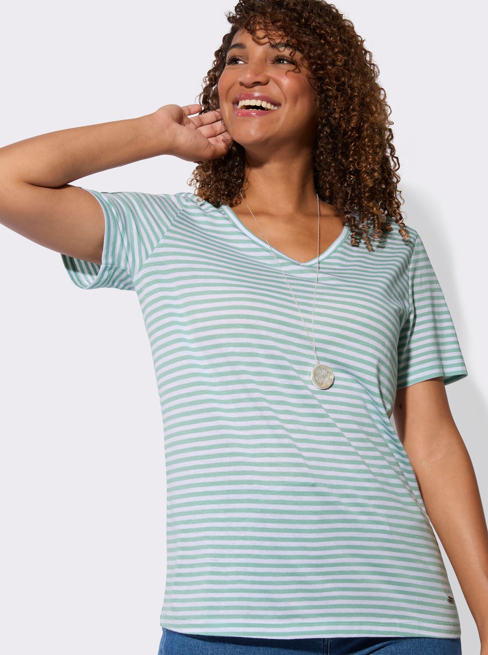 Kurzarmshirt im Ringelmuster - kalkmint-geringelt