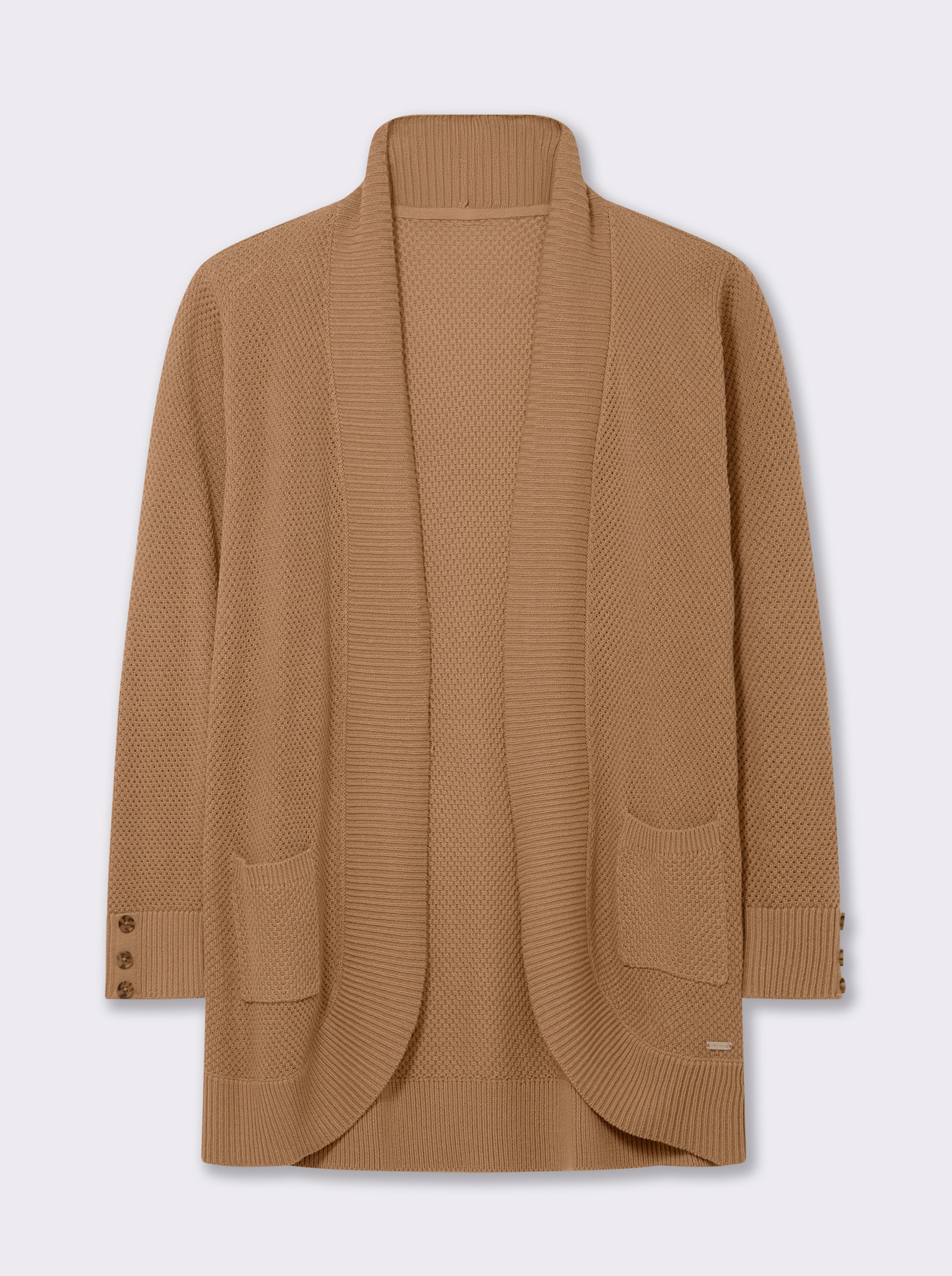 Longstrickjacke mit Struktur-Muster - camel