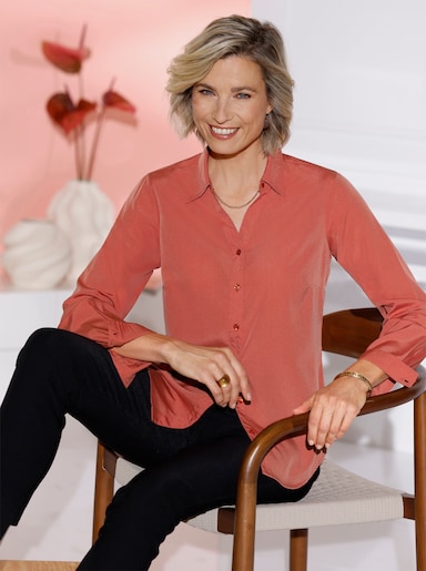 Langarmbluse mit goldfarbener Zierkette - terra