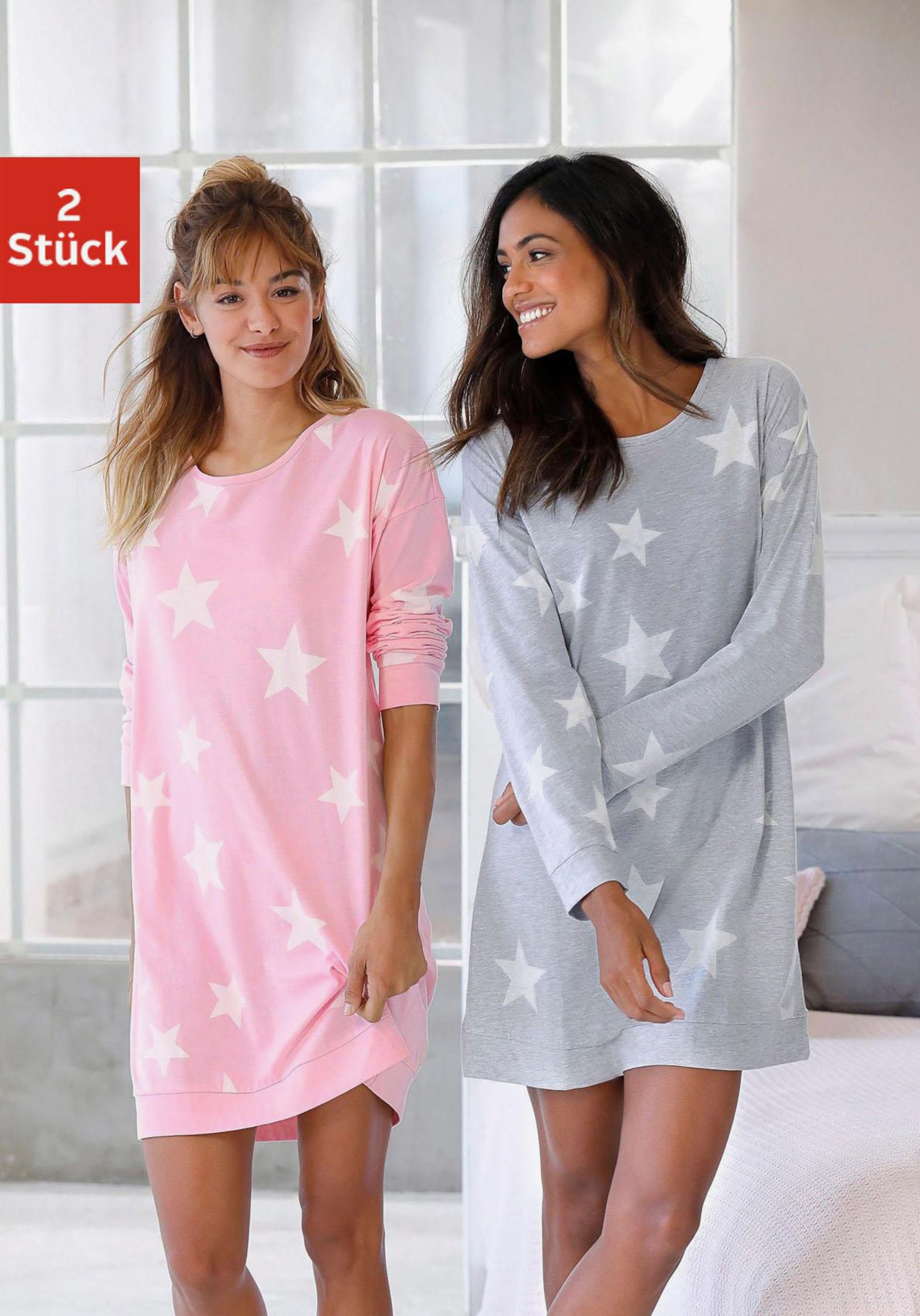 Arizona Nachthemd - rosa + grau