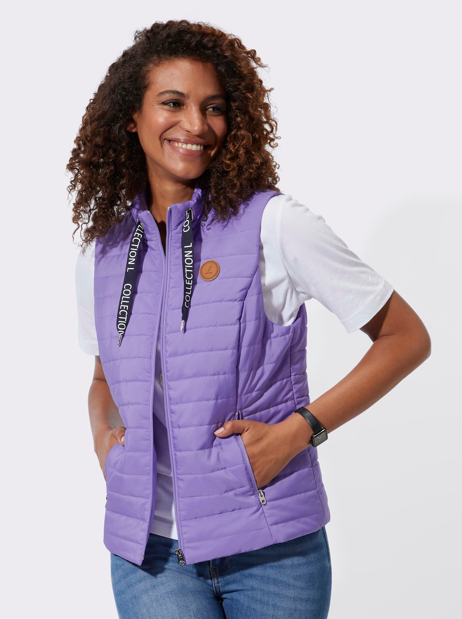 Steppweste mit Lettering-Detail - lavendel