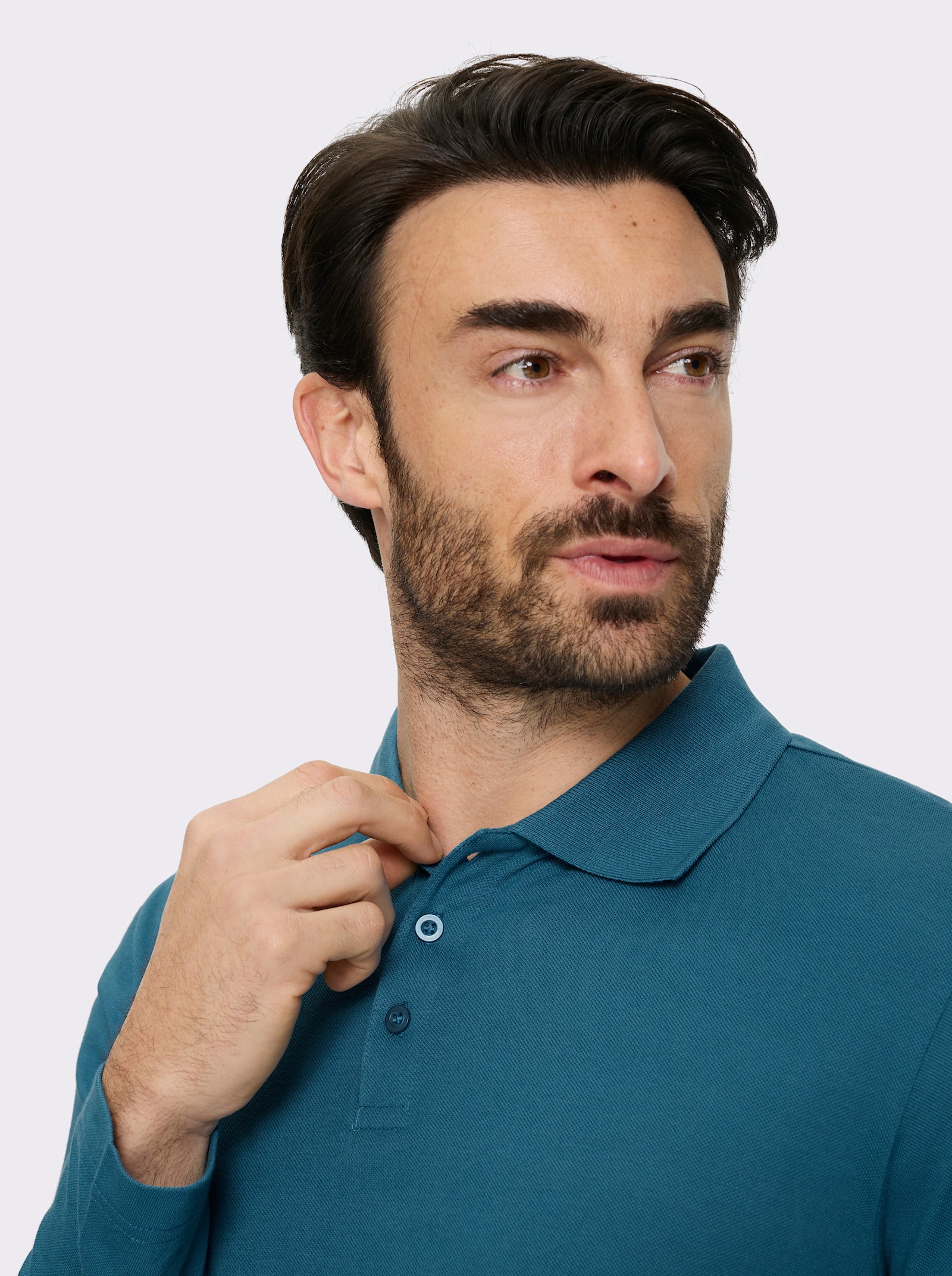 Catamaran Langarm-Poloshirt mit Flachstrick-Kragen - topas