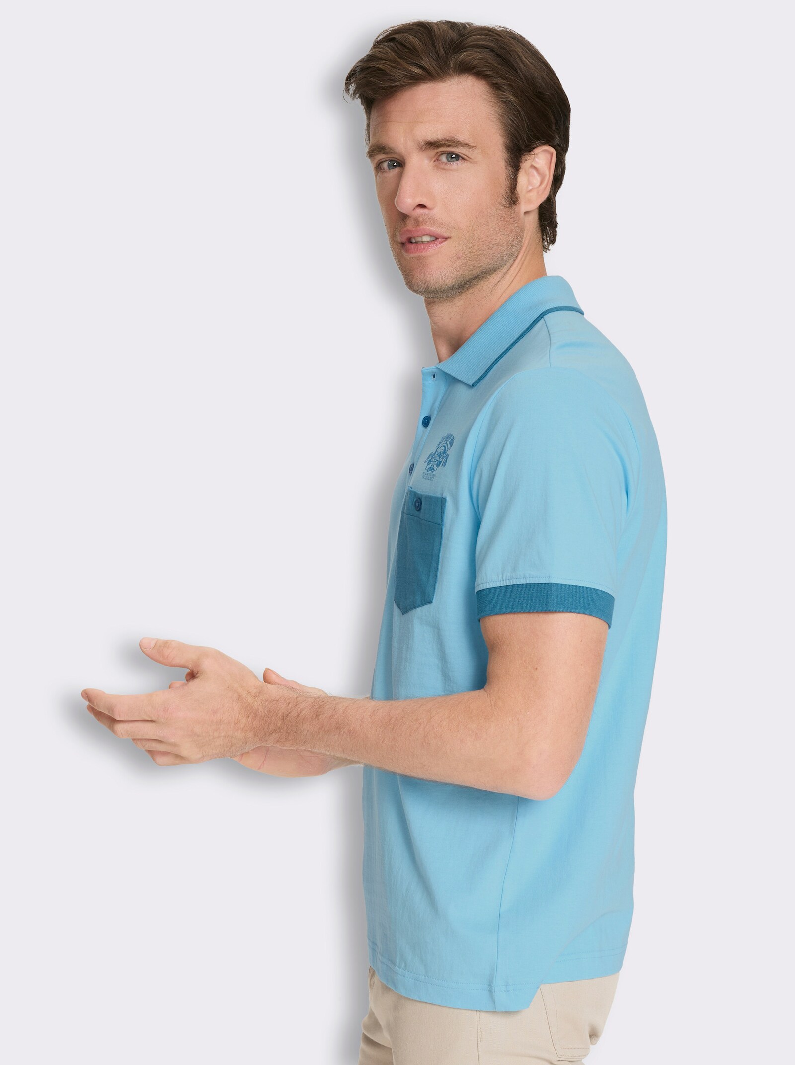 Poloshirt mit kontrastfarbigen Details - aqua
