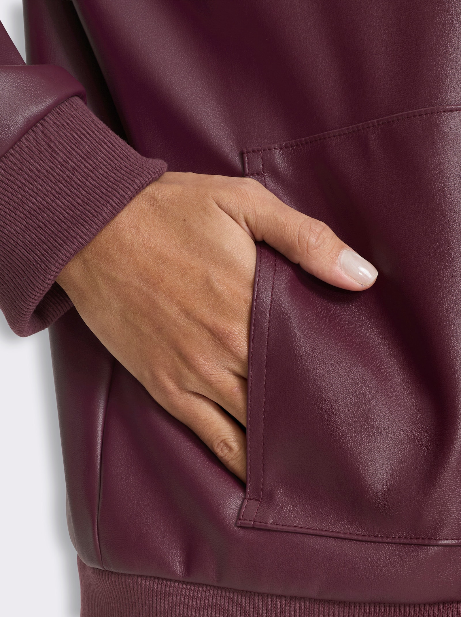 heine Lederimitatjacke Mit Strickbündchen - burgund