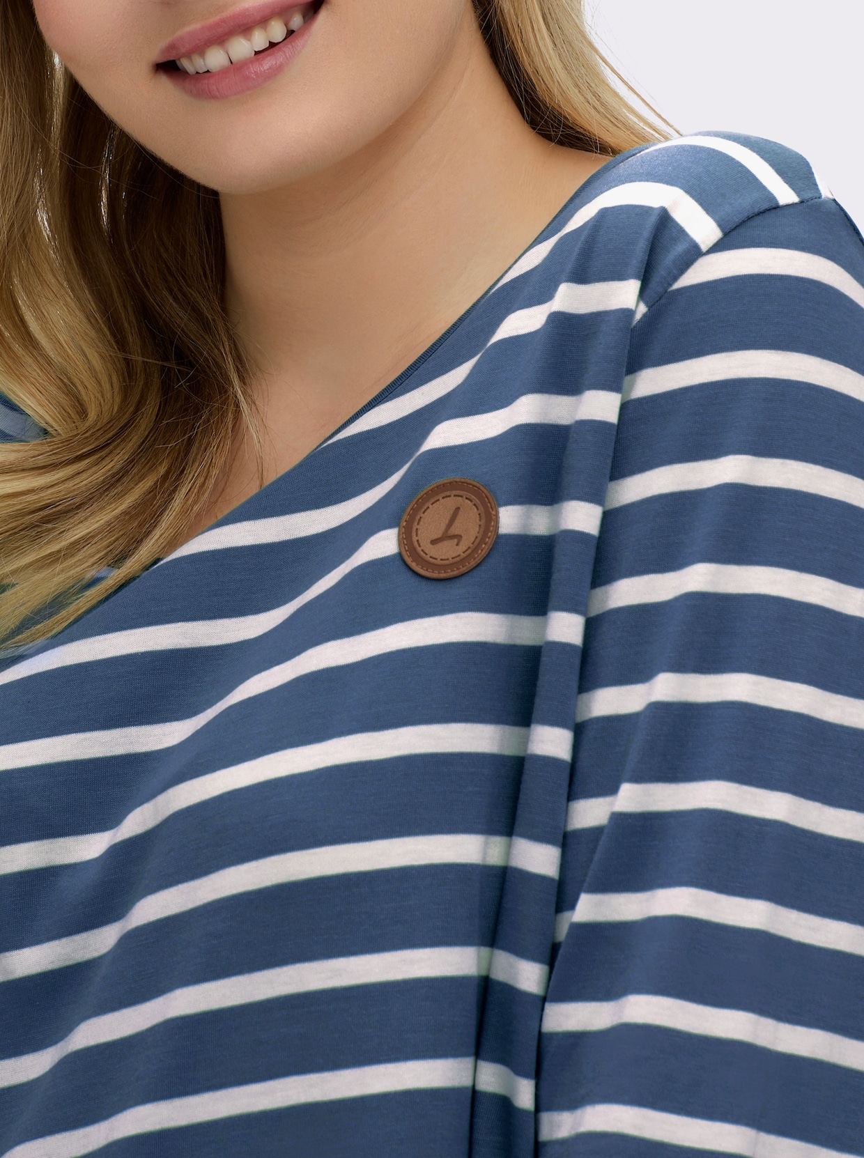 Ringelshirt mit Lederimitat-Patches - jeansblau-ecru-gestreift