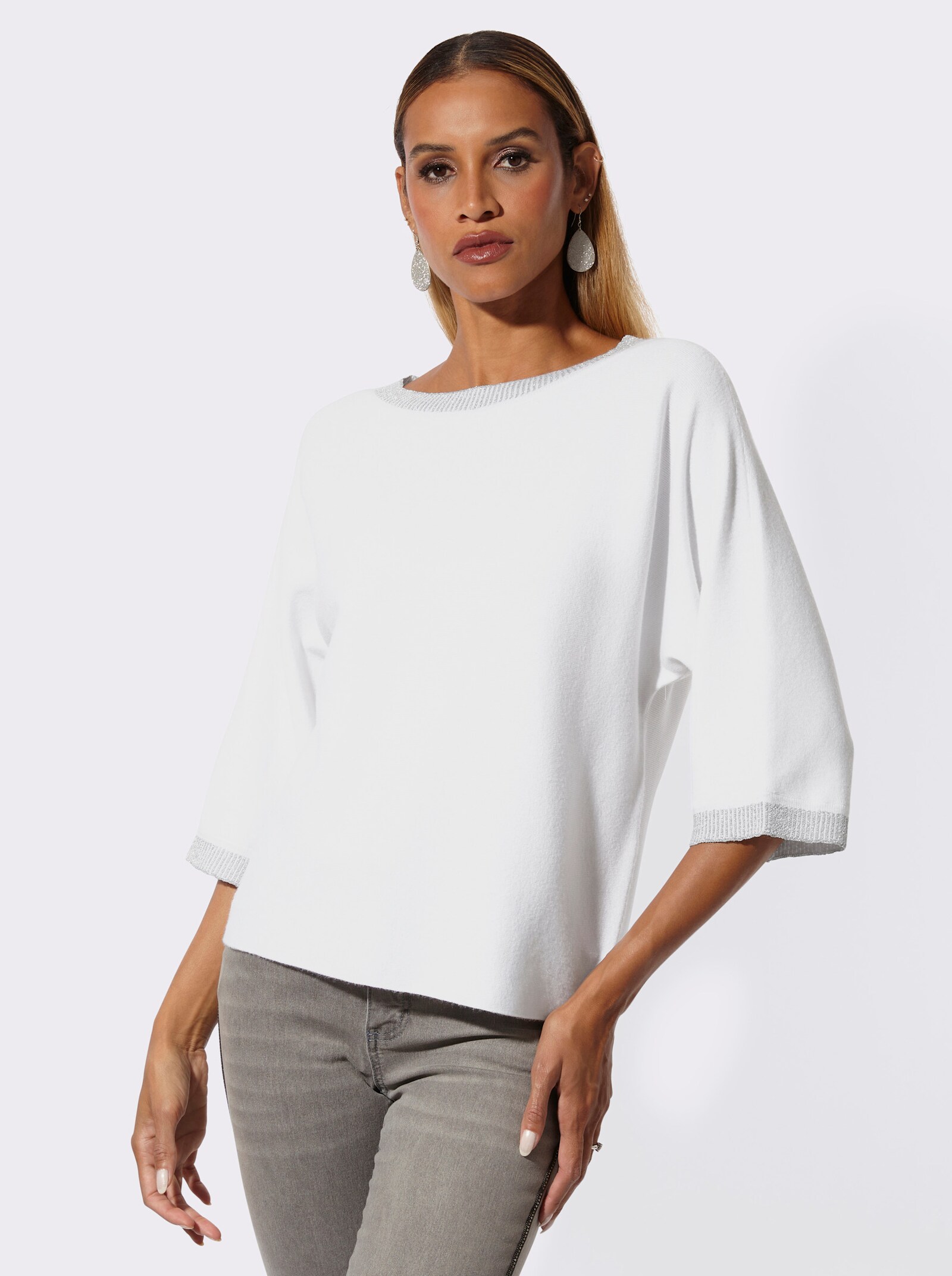 Fledermauspullover mit Glanzgarn - ecru