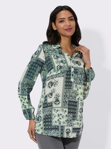 Longbluse im Paisley-Druck in Patch-Optik - champagner-marine-bedruckt