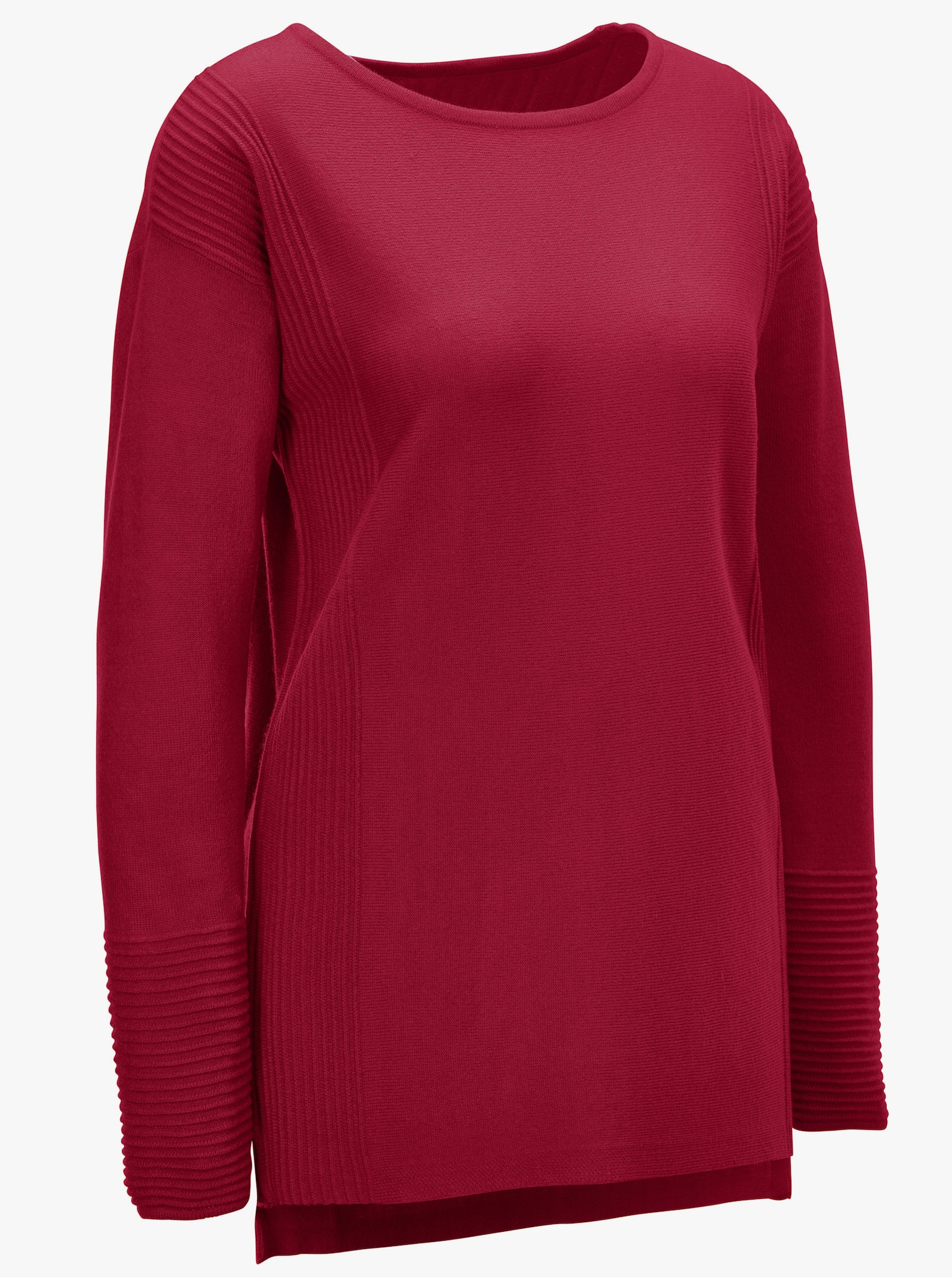 Rundhalspullover mit Ripp-Details - rot