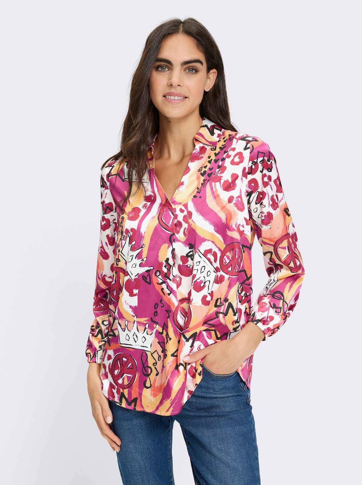 heine Druckbluse - fuchsia-erdbeere-bedruckt