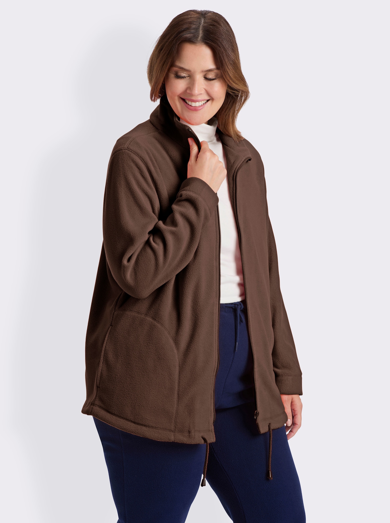 Fleecejacke Kordeldurchzug am Saum - mokka