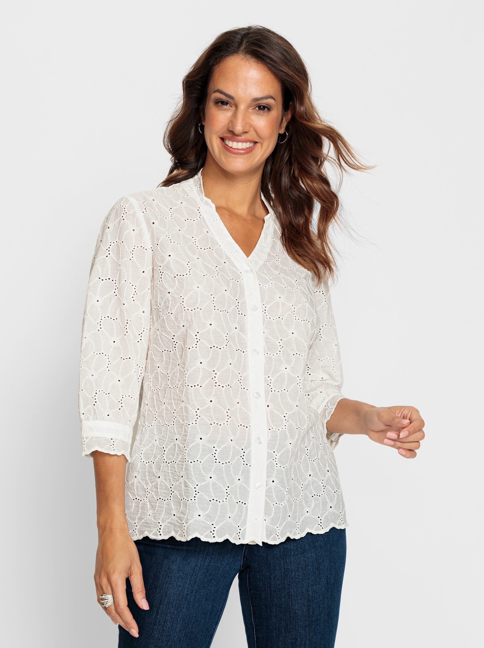 Krajková halenka se stojáčkem - ecru