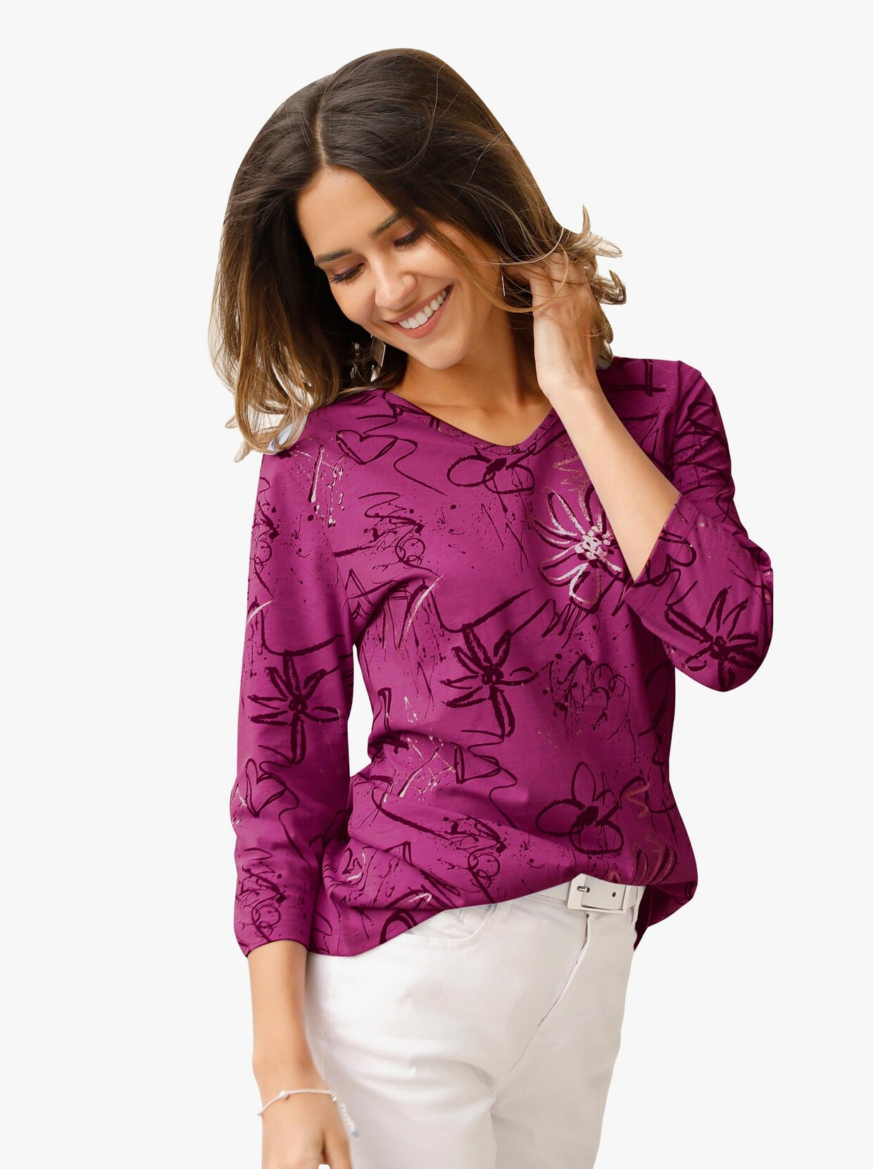 Shirt met 3/4-mouw - fuchsia