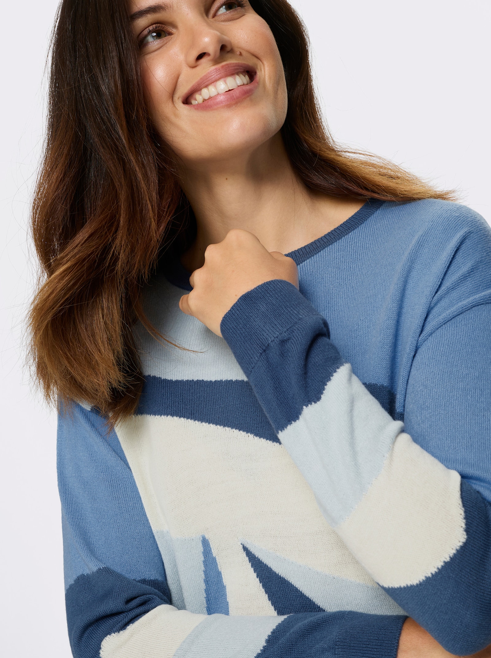 Langarm-Pullover mit Jacquard-Muster - hellblau-jeansblau-gemustert