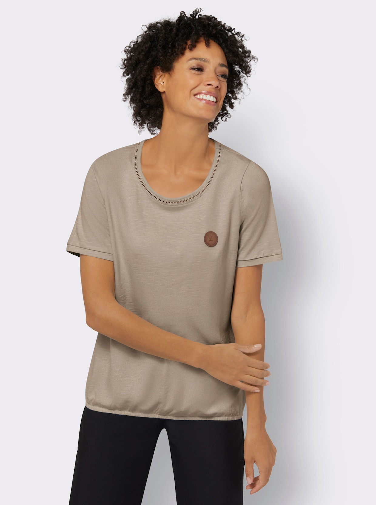 Shirt met ronde hals - sesam