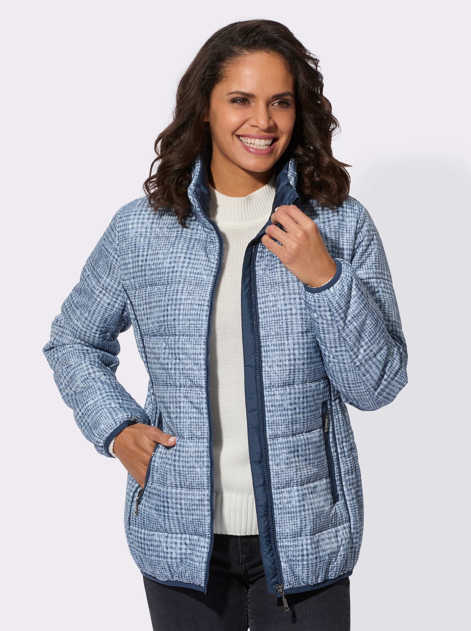 Steppjacke mit leichter Wattierung, bedruckt - hellblau-rauchblau-bedruckt