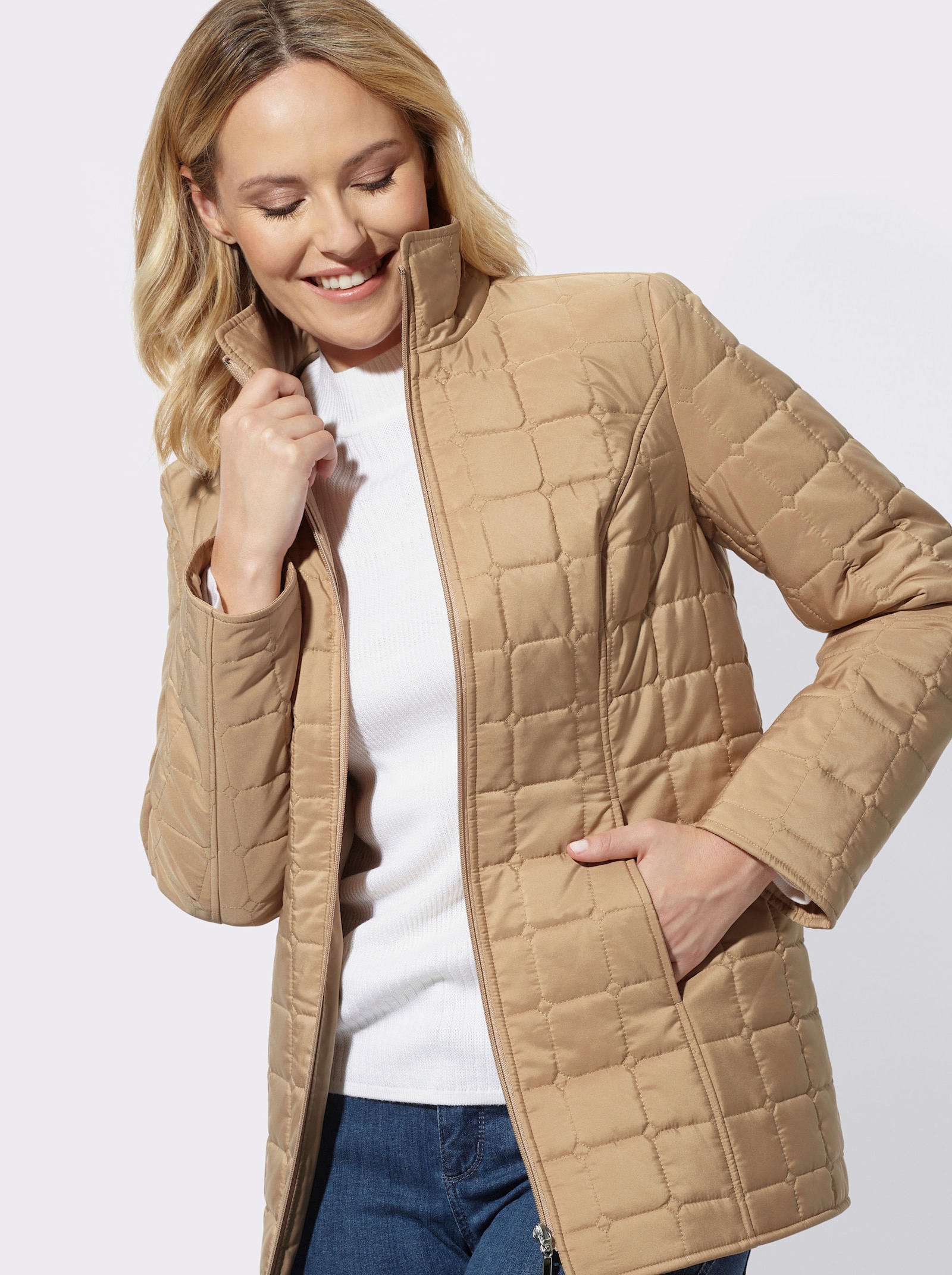 Steppjacke mit quadratischem Steppmuster - camel