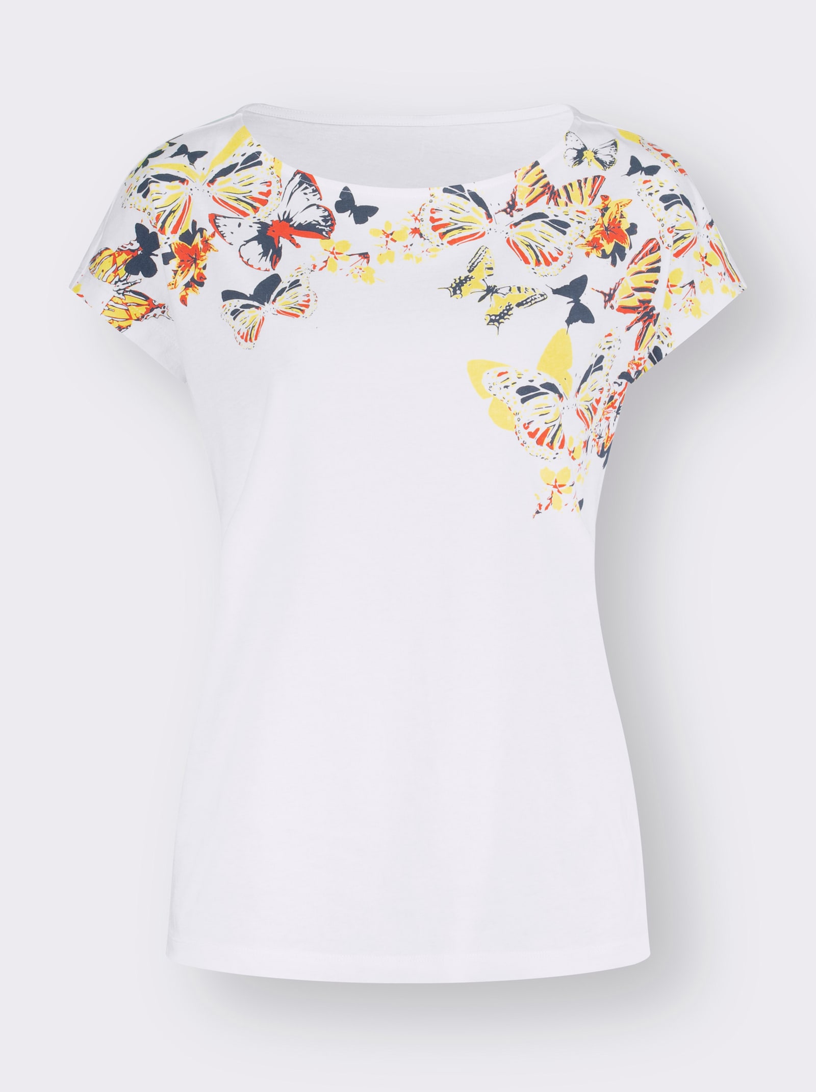 Kurzarmshirt mit Schmetterlings-Druck - weiß-zitrone