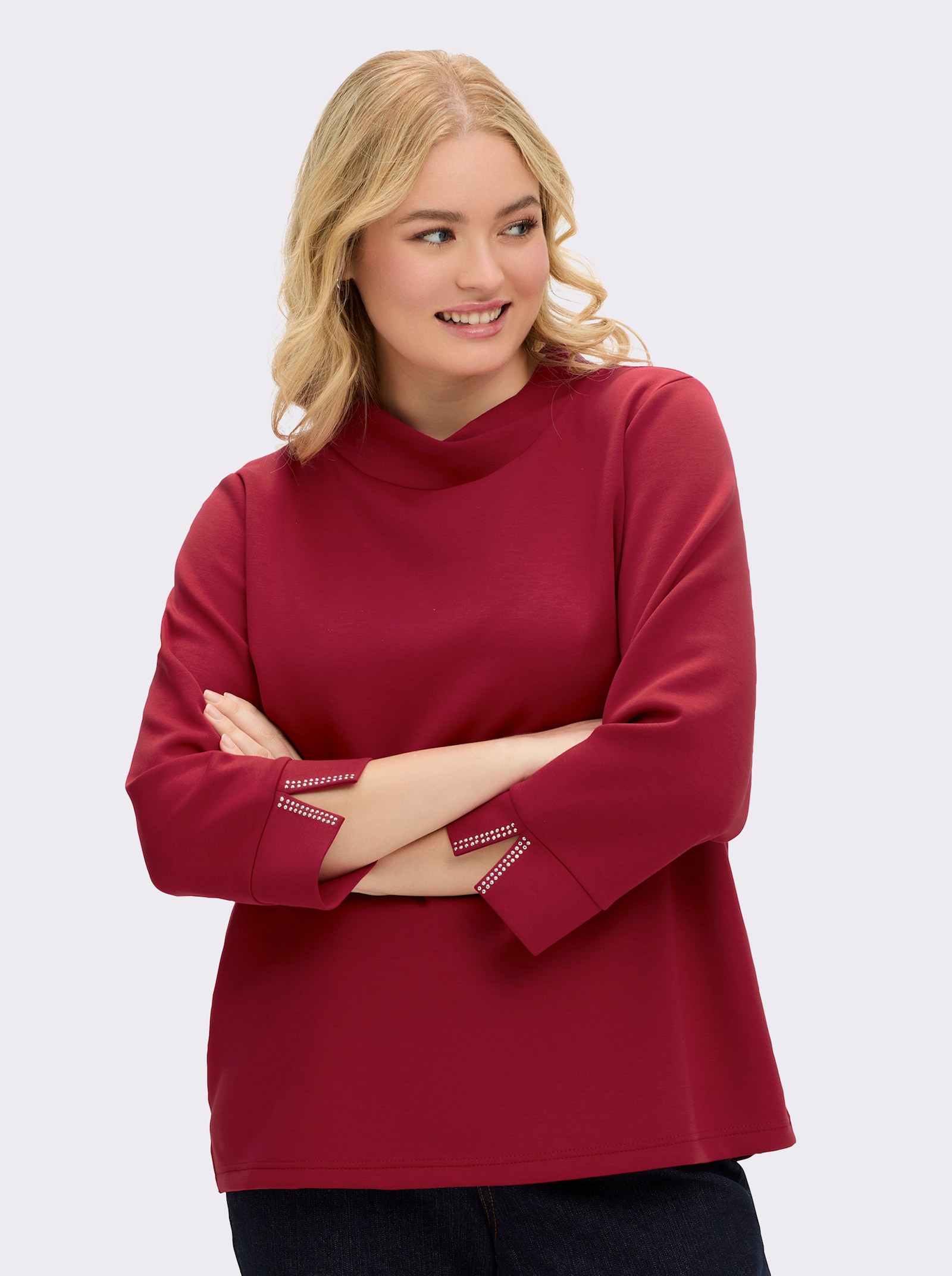 sheego Sweatshirt mit Glitzerdetails - kirsche