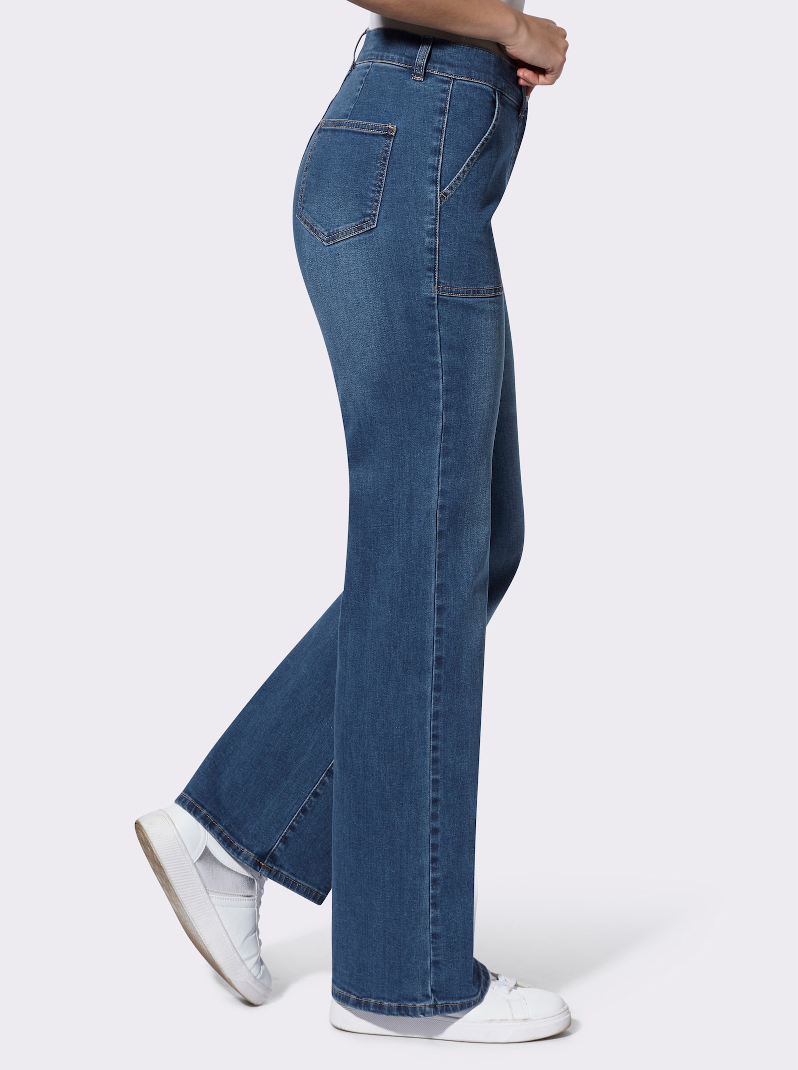 Rechte jeans met opgestikte zakken - blue-stonewashed