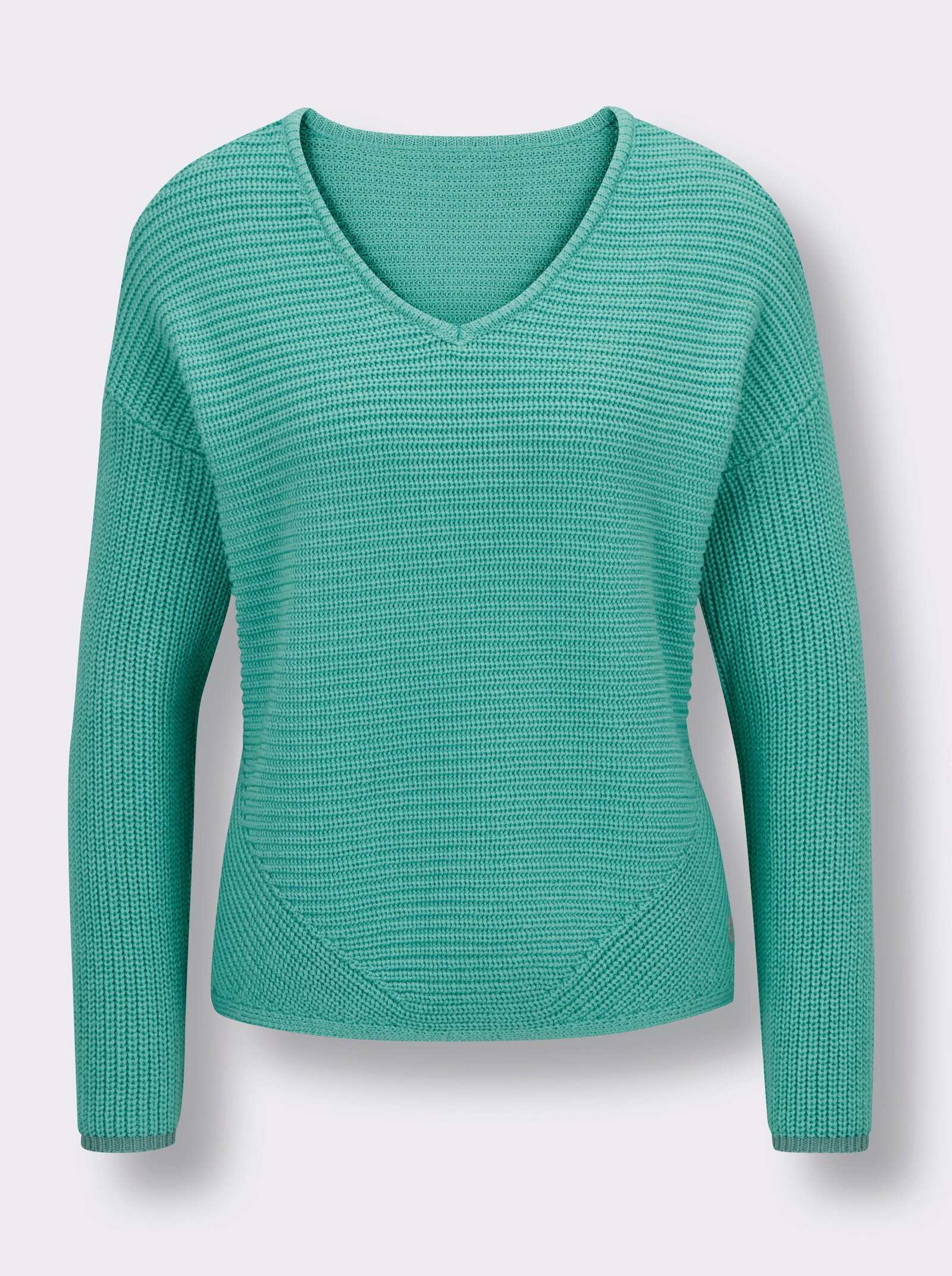 CREATION L PREMIUM Langarm-Pullover mit Kontrastkanten - blaugrün