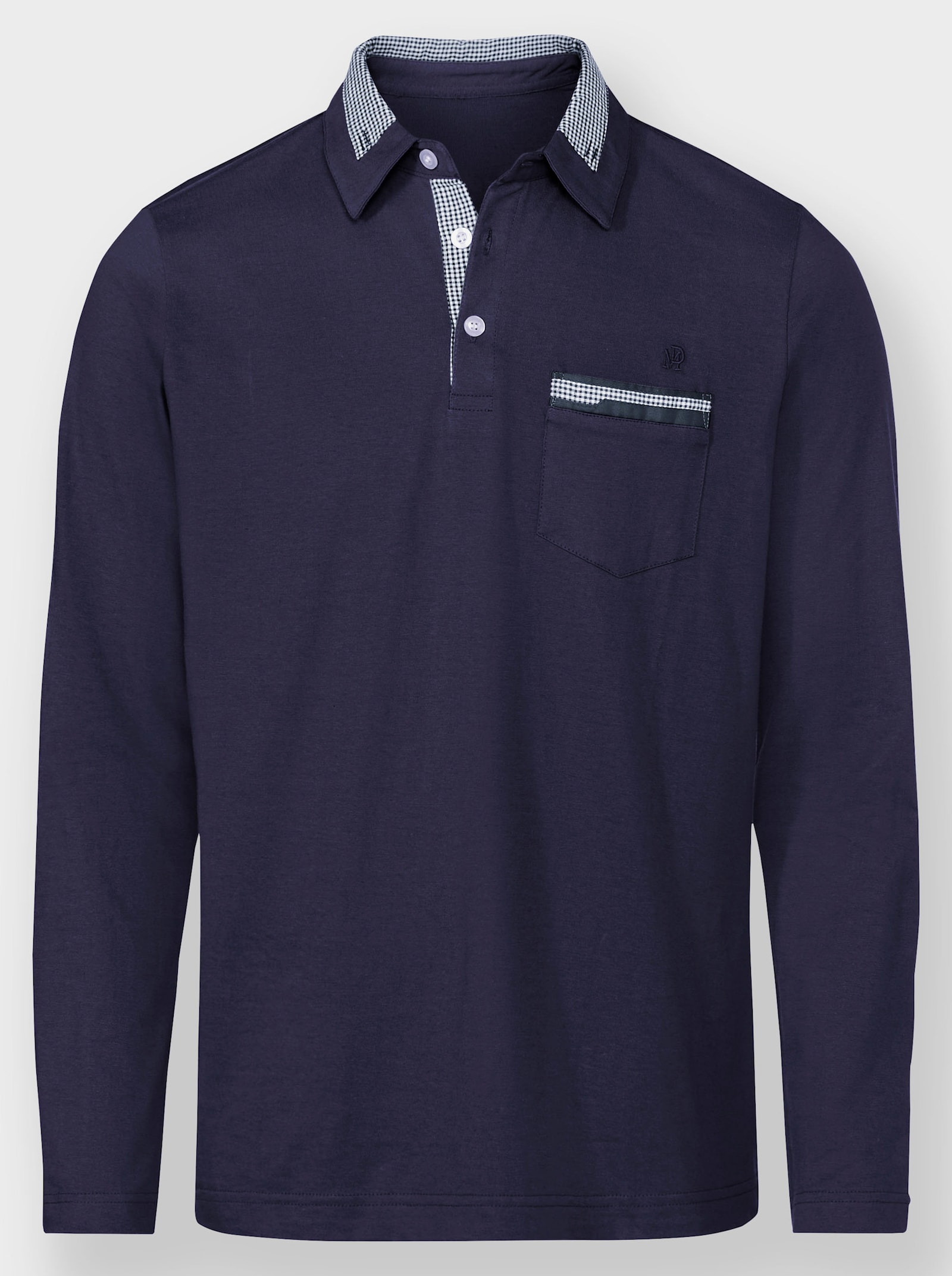 Marco Donati Langarmshirt mit Karo-Webbesatz - marine