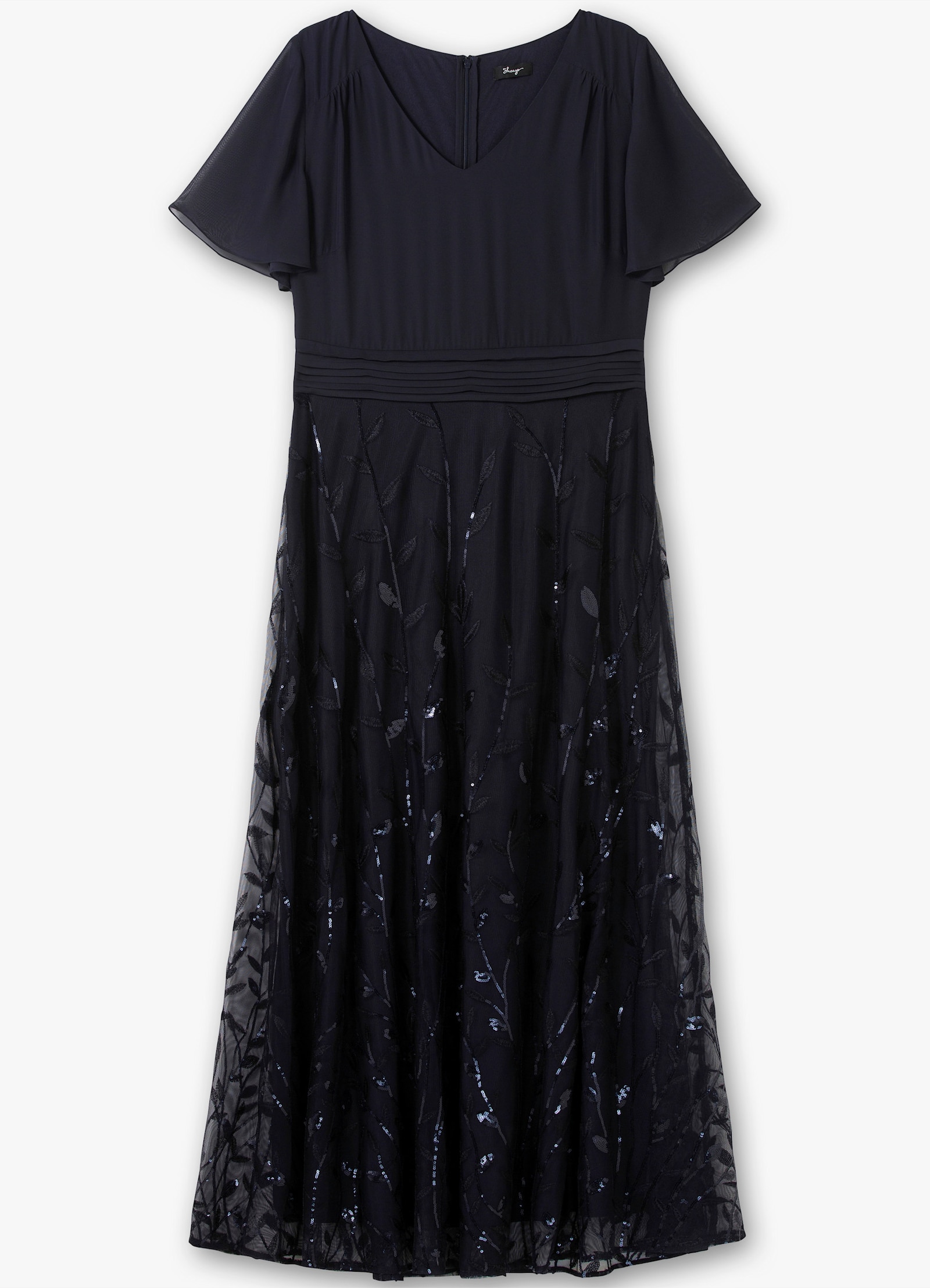 sheego Robe de soirée avec broderie et paillettes sur la partie jupe - bleu foncé