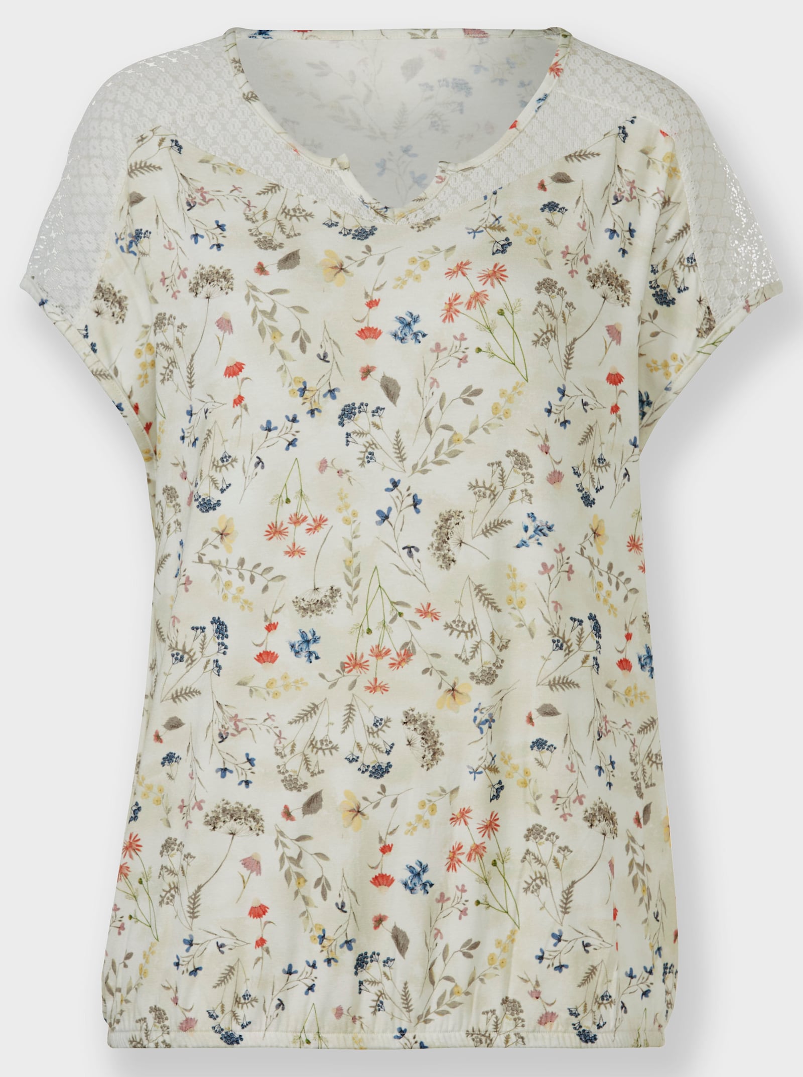 T-shirt imprimé avec dentelle décorative - Roseau-rose flamant imprimé