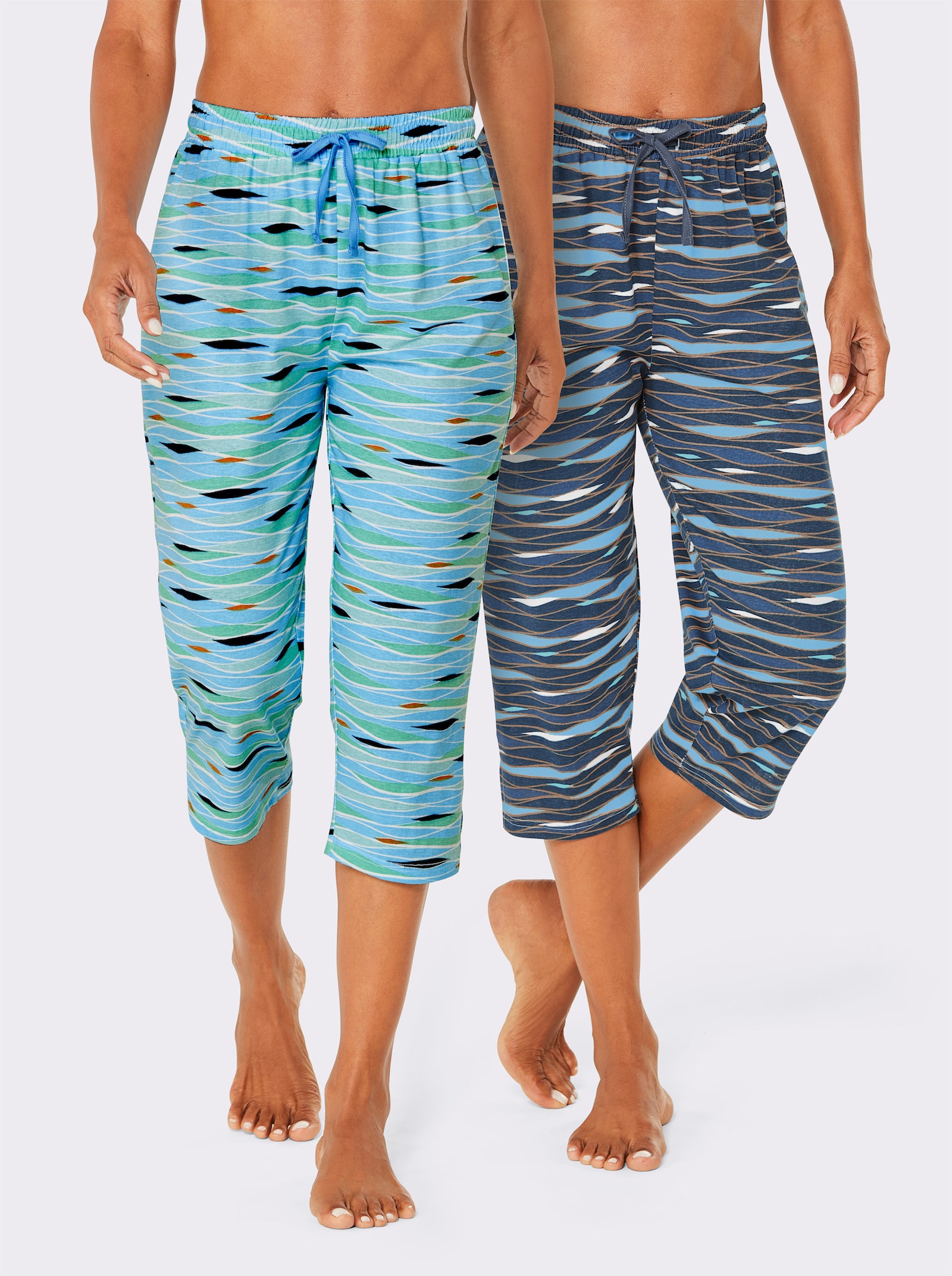 feel good Strandhose in Single-Jersey-Qualität - dunkelblau-bedruckt + aqua-bedruckt