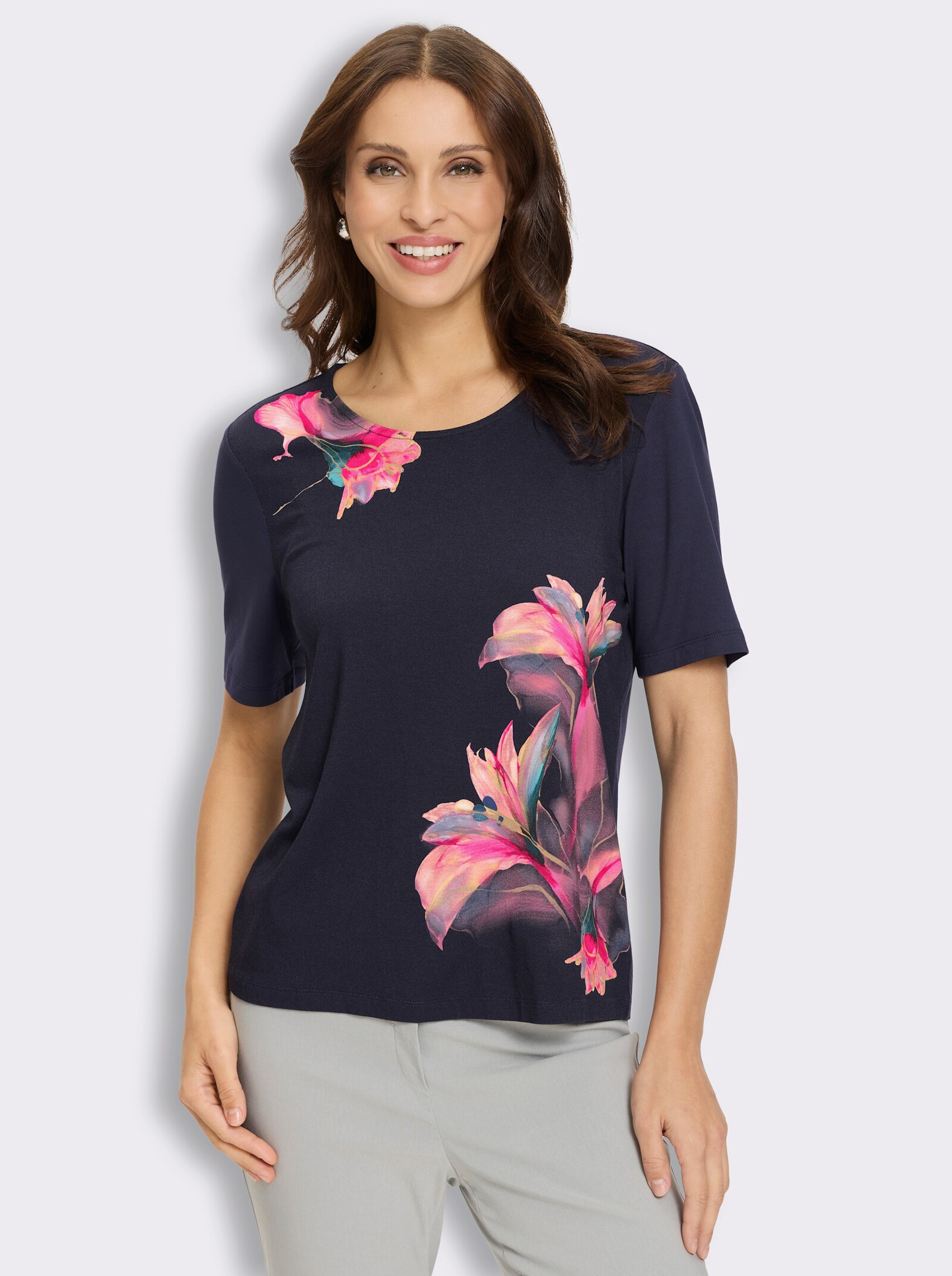 Rundhalsshirt in Viskose-Stretch-Qualität - marine