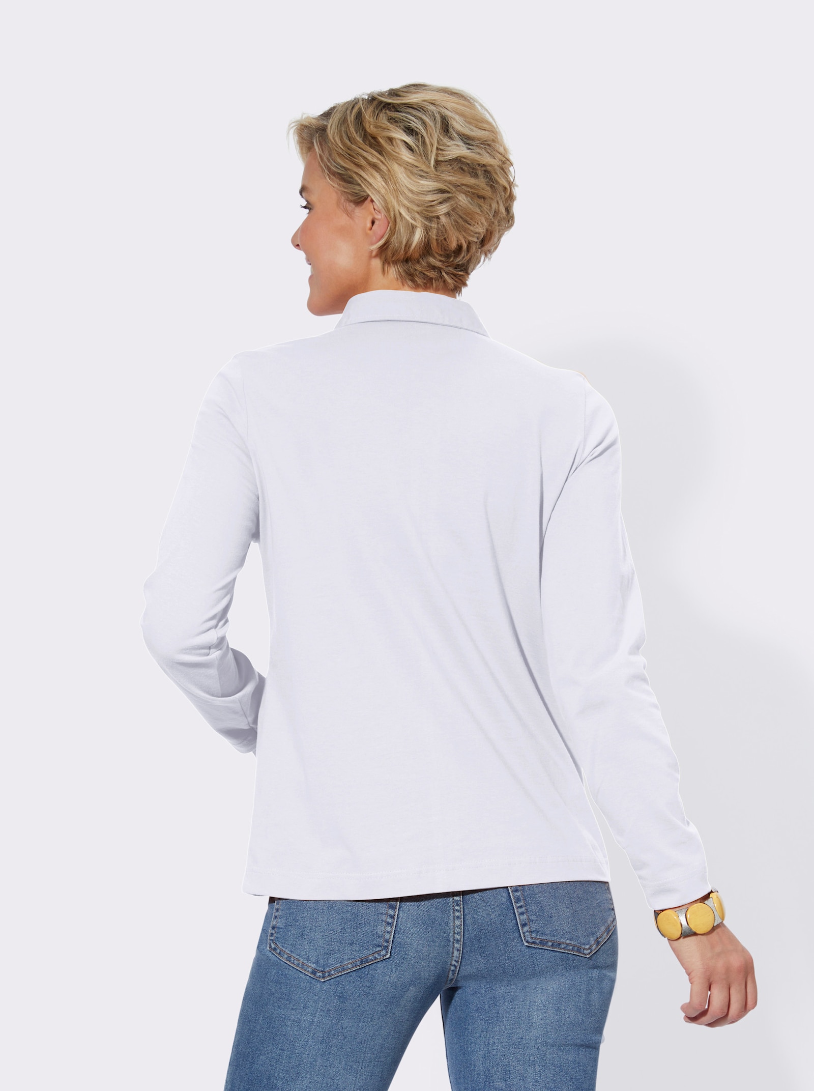 Polokošile s dlouhým rukávem z čisté bavlny - bílá